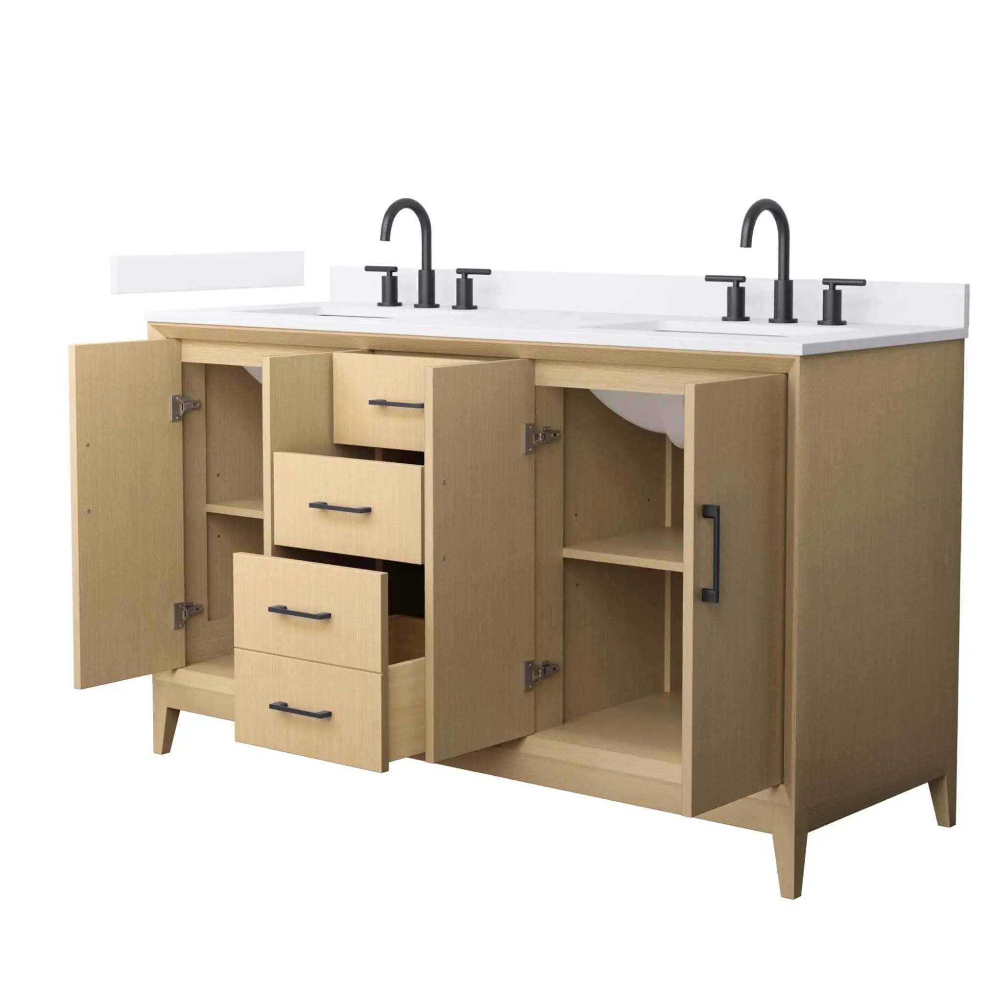 60" Janna Double Bathroom Vanity in White Oak with Matte Black Trim by Wyndham