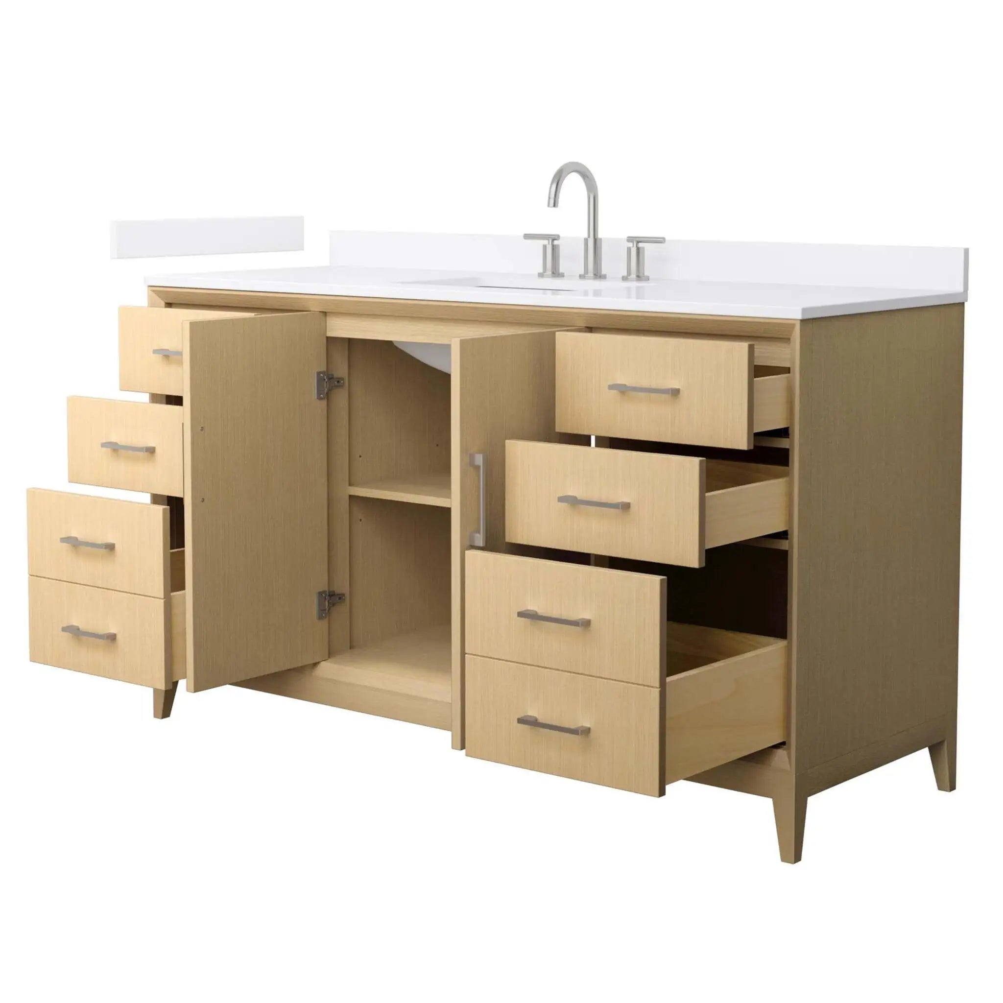 60" Janna Single Bathroom Vanity in White Oak with Brushed Nickel Trim by Wyndham