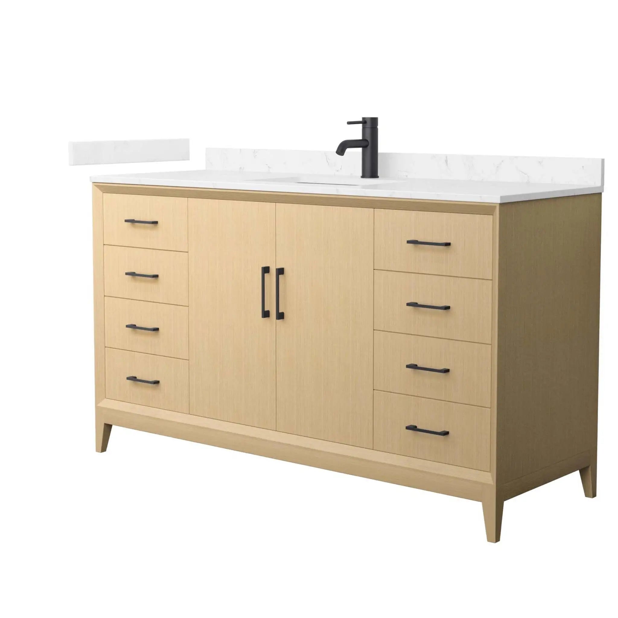 60" Janna Single Bathroom Vanity in White Oak with Matte Black Trim by Wyndham
