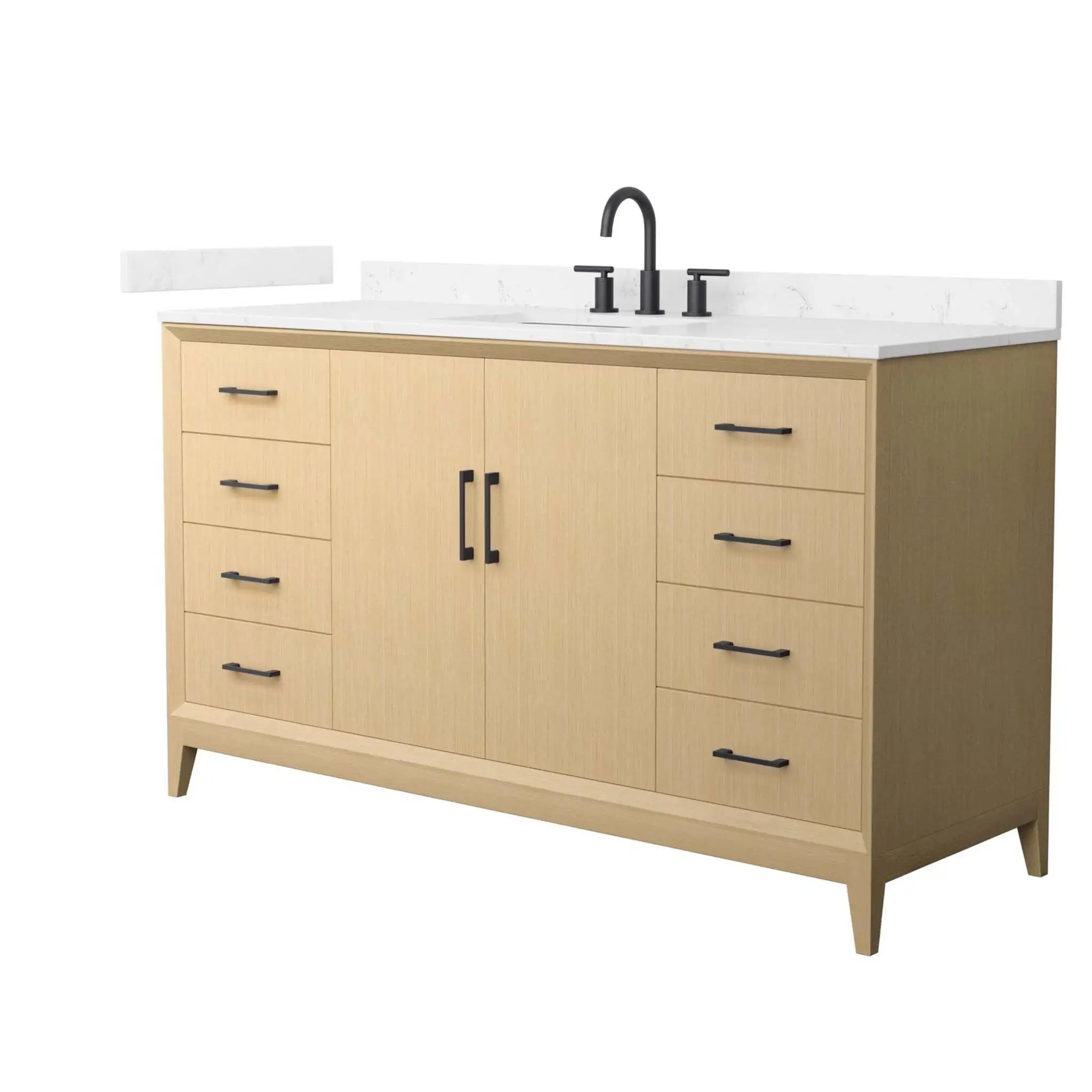 60" Janna Single Bathroom Vanity in White Oak with Matte Black Trim by Wyndham