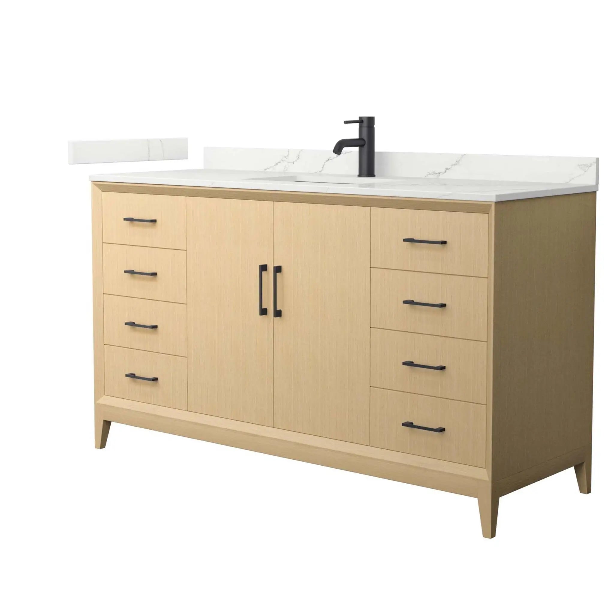60" Janna Single Bathroom Vanity in White Oak with Matte Black Trim by Wyndham