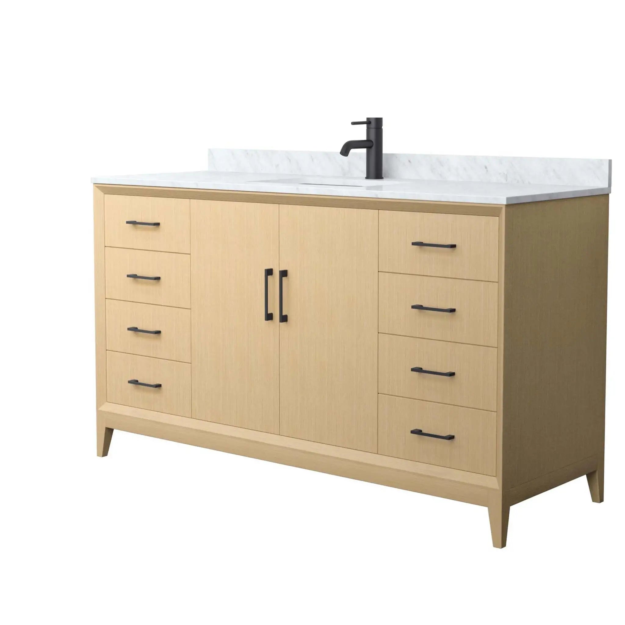 60" Janna Single Bathroom Vanity in White Oak with Matte Black Trim by Wyndham