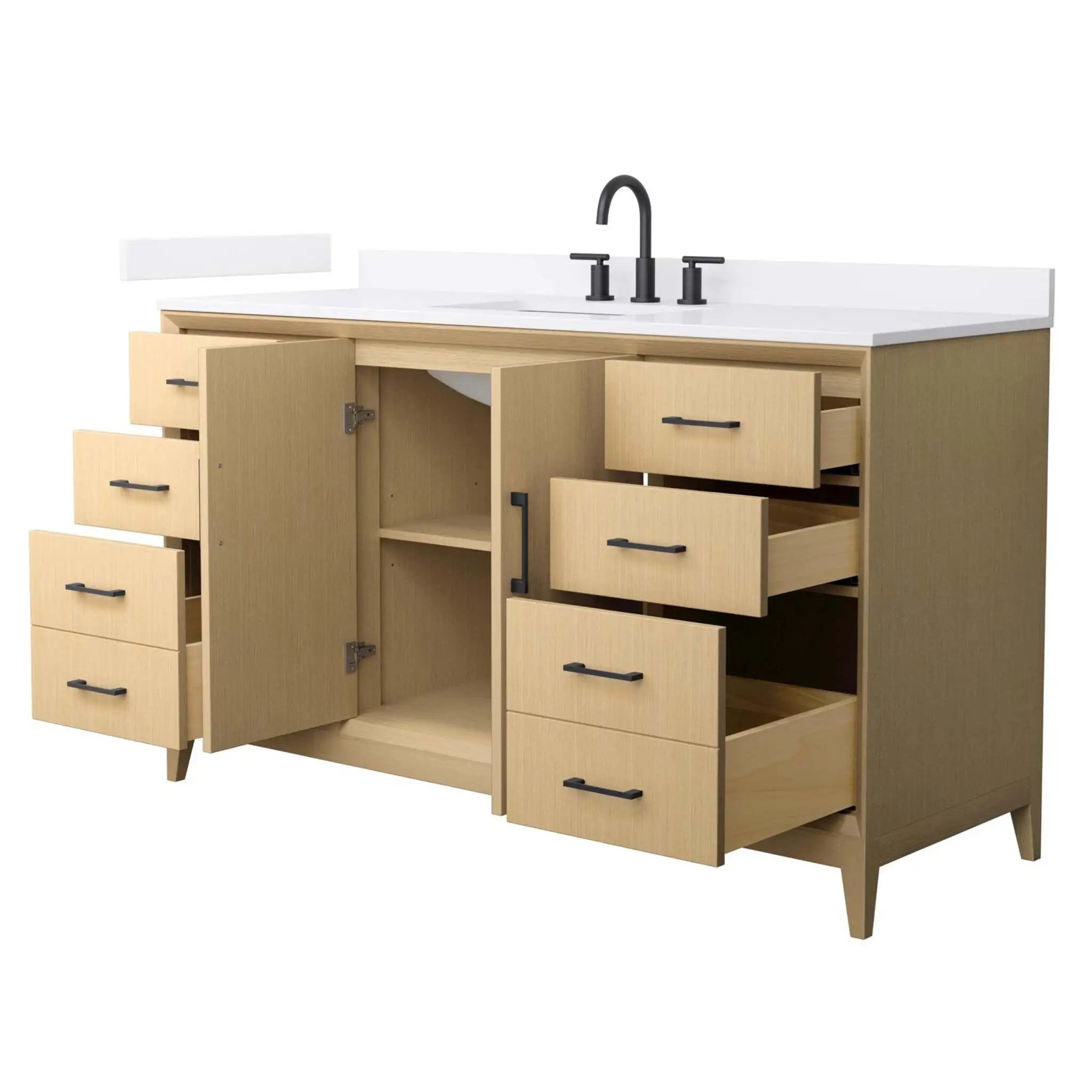 60" Janna Single Bathroom Vanity in White Oak with Matte Black Trim by Wyndham