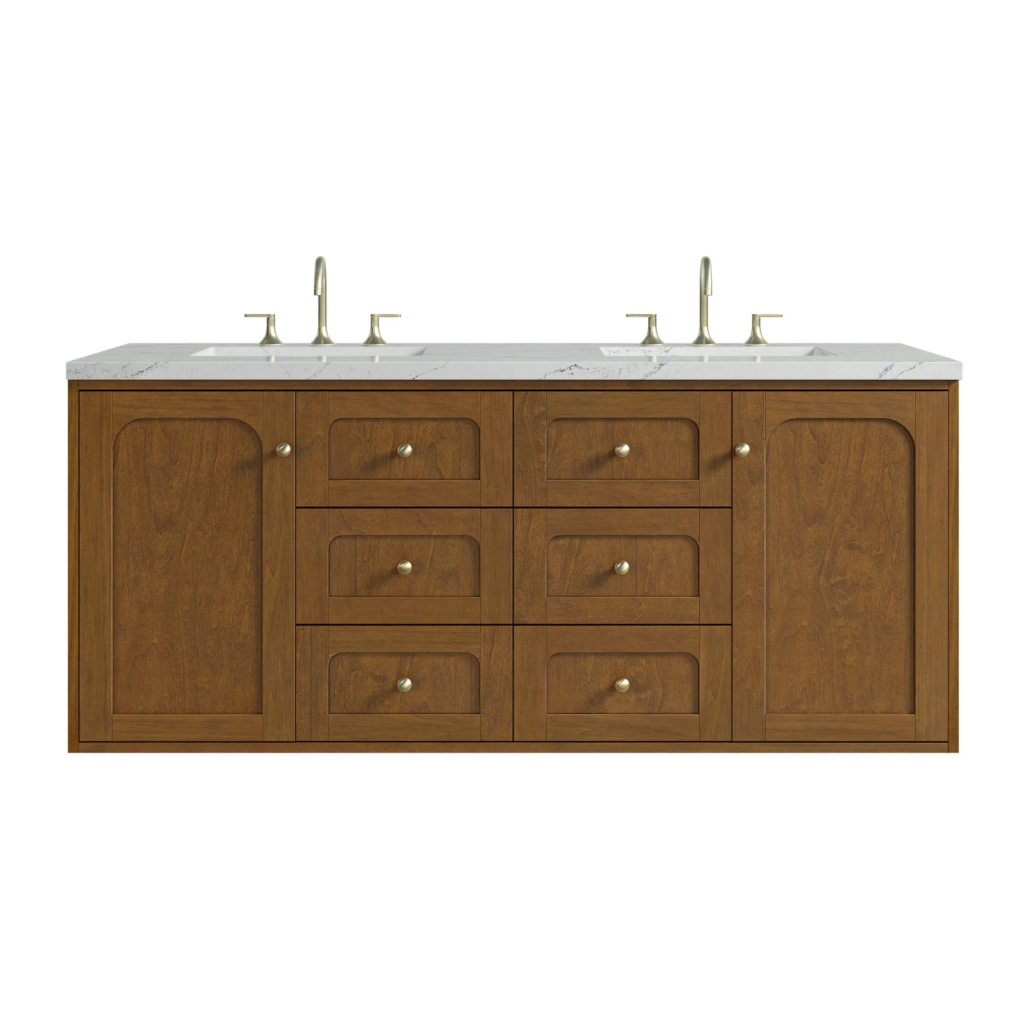 60" Laurent Double Vanity in Honey Oak w/FreePower Wireless Charger by James Martin Vanities-Ethereal Noctis Silestone 1