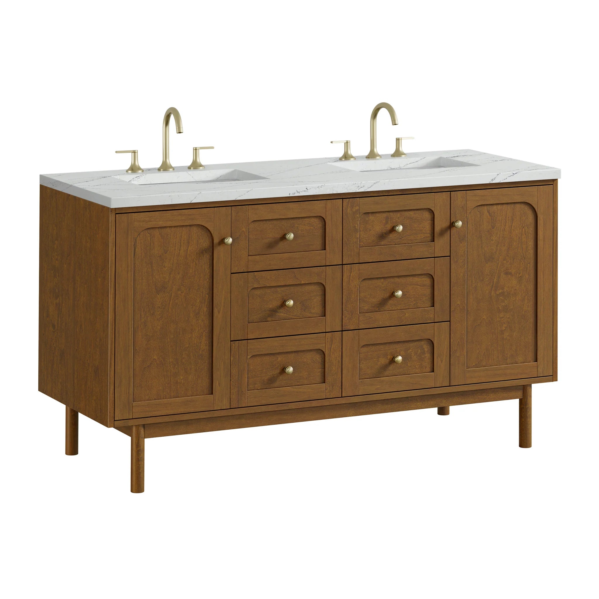 60" Laurent Double Vanity in Honey Oak w/FreePower Wireless Charger by James Martin Vanities-Ethereal Noctis Silestone 17