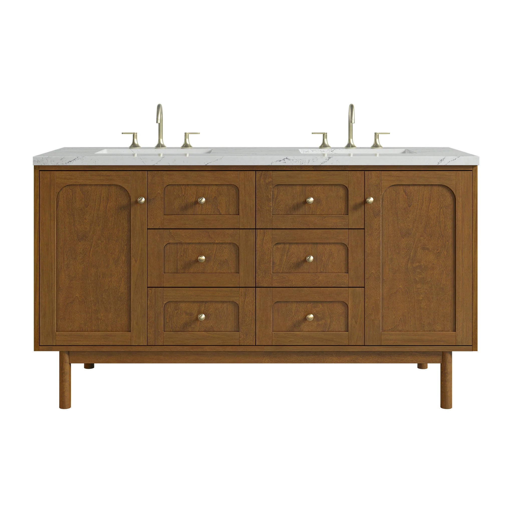 60" Laurent Double Vanity in Honey Oak w/FreePower Wireless Charger by James Martin Vanities-Ethereal Noctis Silestone
