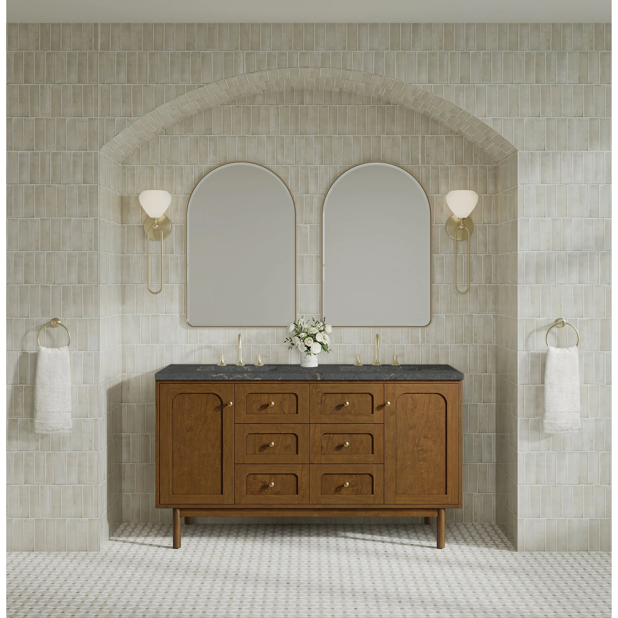 60" Laurent Double Vanity in Honey Oak w/FreePower Wireless Charger by James Martin Vanities-Parisien Bleu Silestone 3
