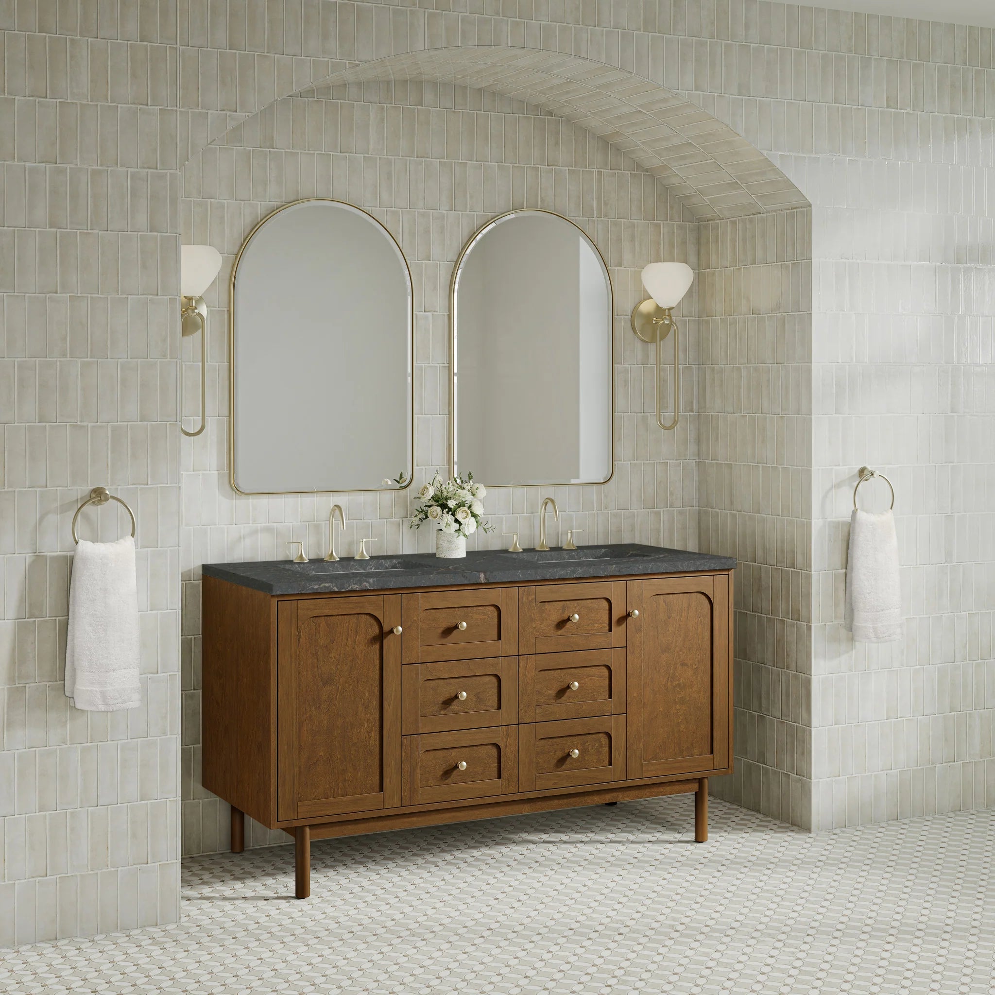 60" Laurent Double Vanity in Honey Oak w/FreePower Wireless Charger by James Martin Vanities-Parisien Bleu Silestone 5