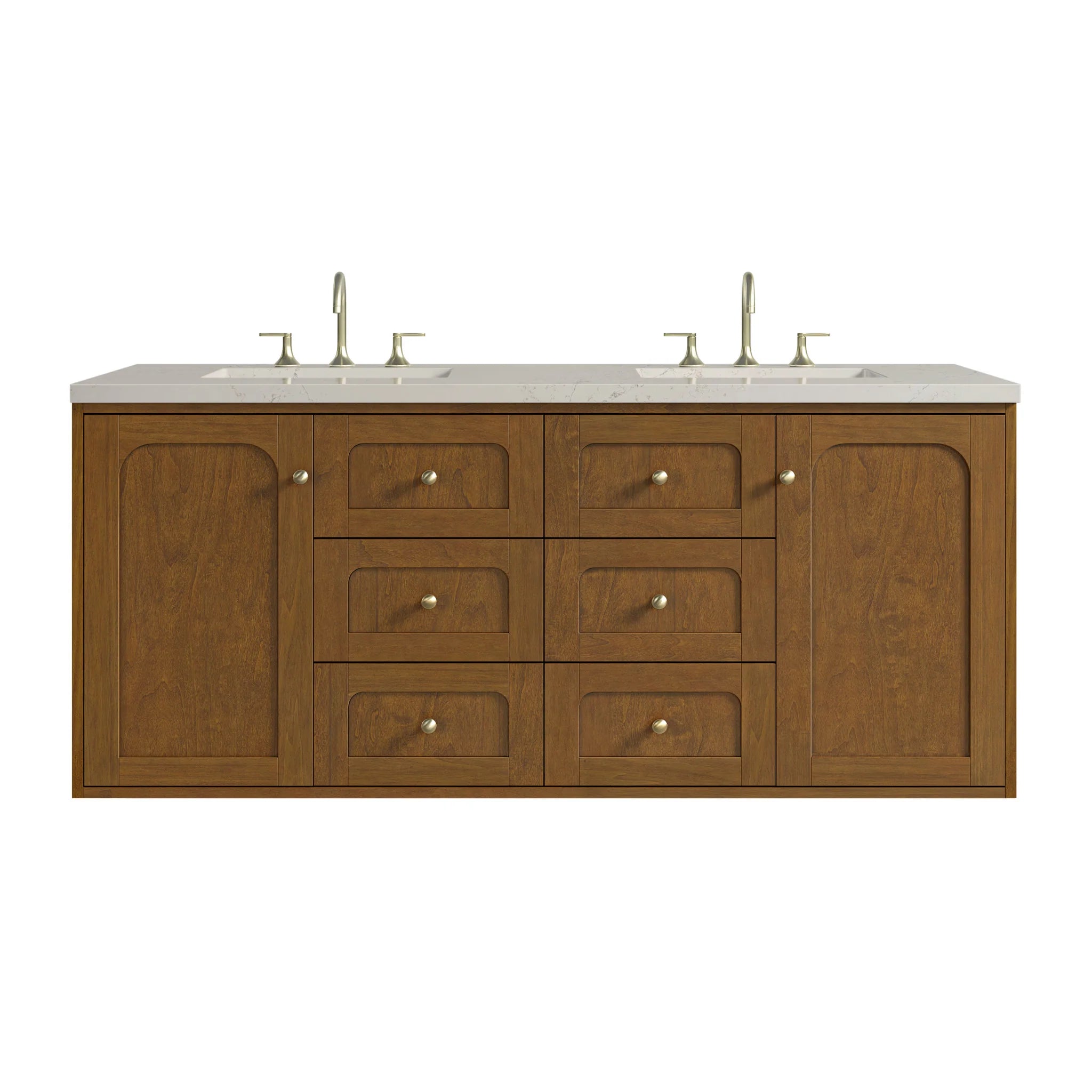 60" Laurent Double Vanity in Honey Oak w/FreePower Wireless Charger by James Martin Vanities-Siberian Silestone 1