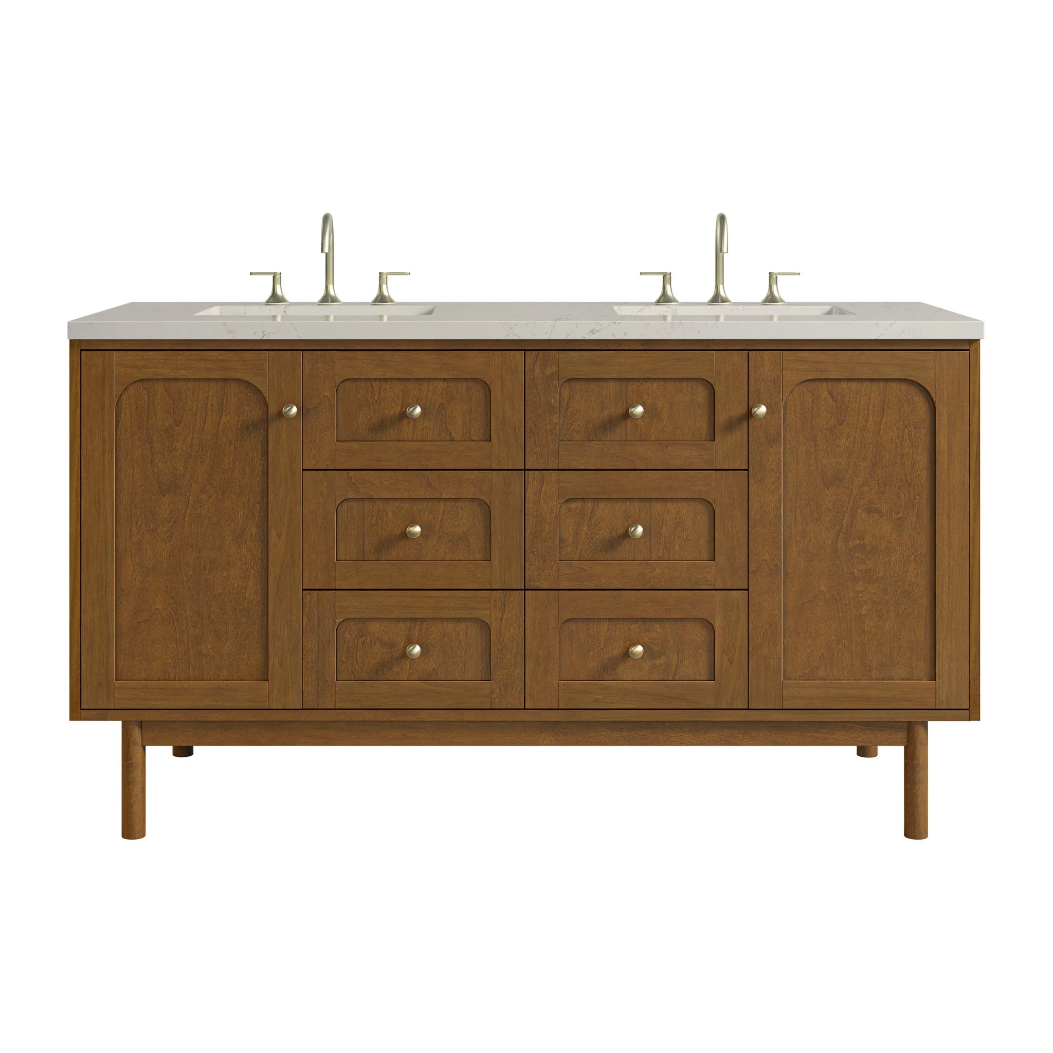 60" Laurent Double Vanity in Honey Oak w/FreePower Wireless Charger by James Martin Vanities-Siberian Silestone