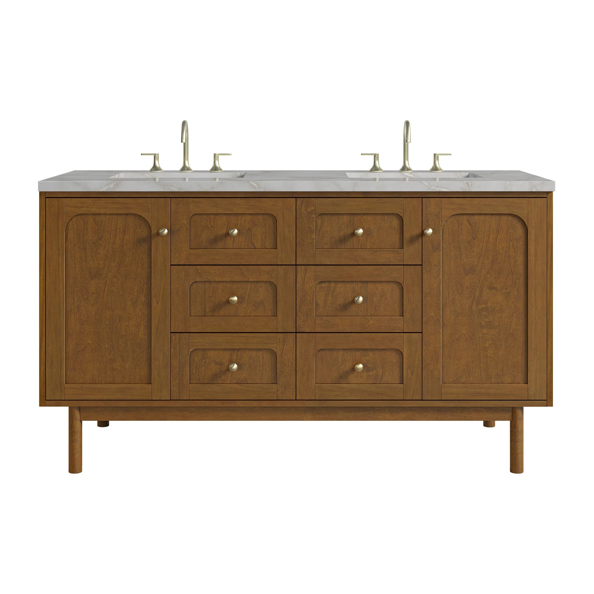 60" Laurent Double Vanity in Honey Oak w/FreePower Wireless Charger by James Martin Vanities-Victorian Silver Silestone