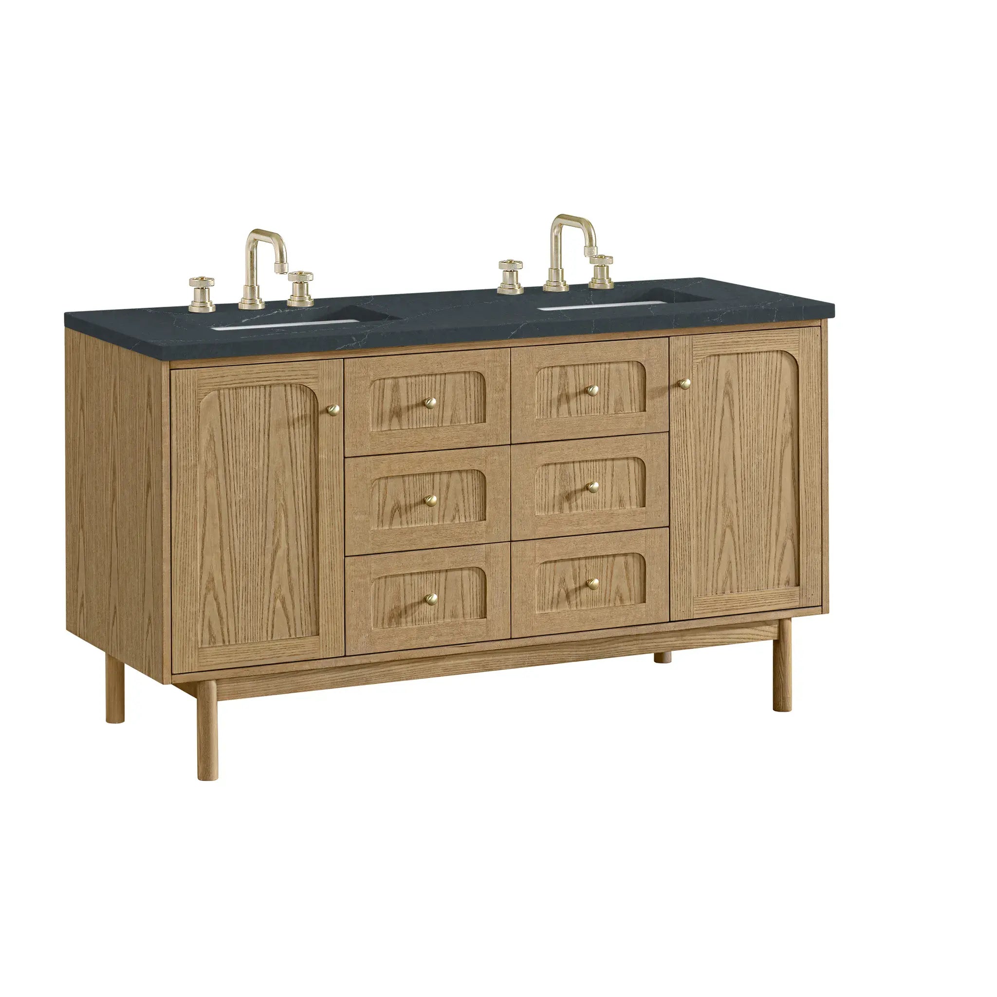 60" Laurent Double Vanity in Light Natural Oak-Charcoal Soapstone Silestone-8" Widespread image 14