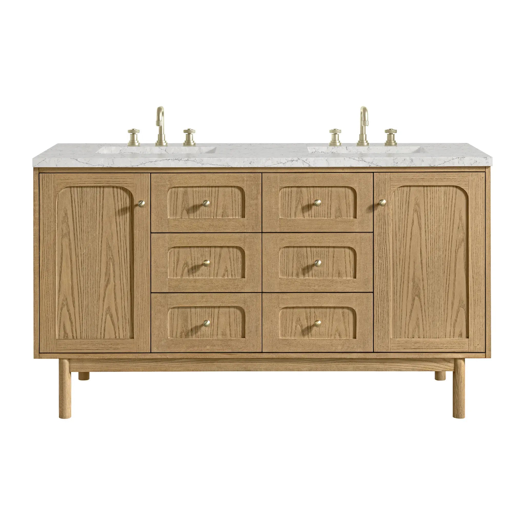 60" Laurent Double Vanity in Light Natural Oak-Eternal Jasmine Pearl Silestone-8" Widespread image
