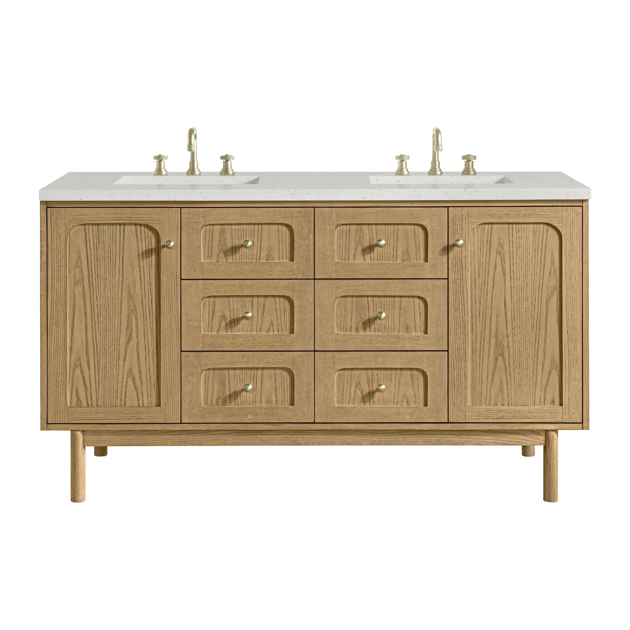 60" Laurent Double Vanity in Light Natural Oak-Lime Delight Silestone-8" Widespread image