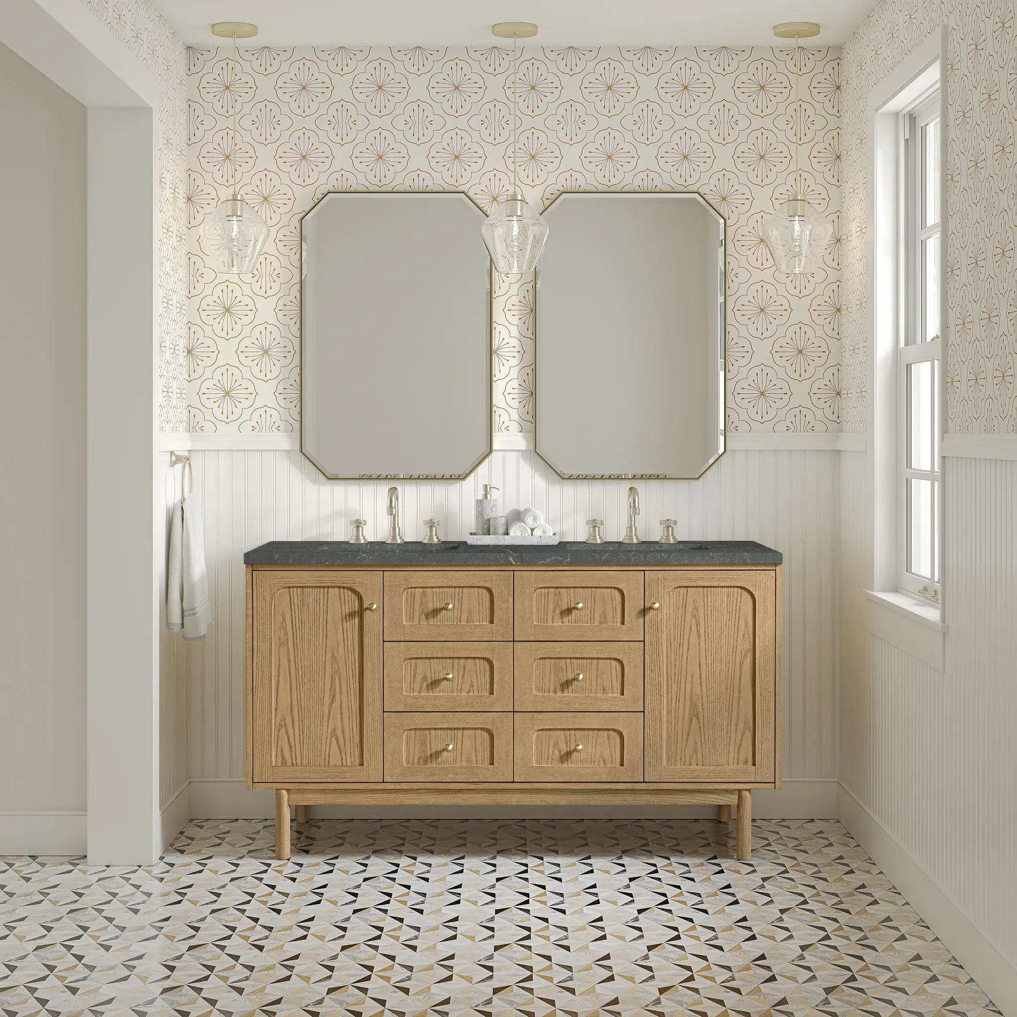 60" Laurent Double Vanity in Light Natural Oak-Parisien Bleu Silestone-8" Widespread image 3