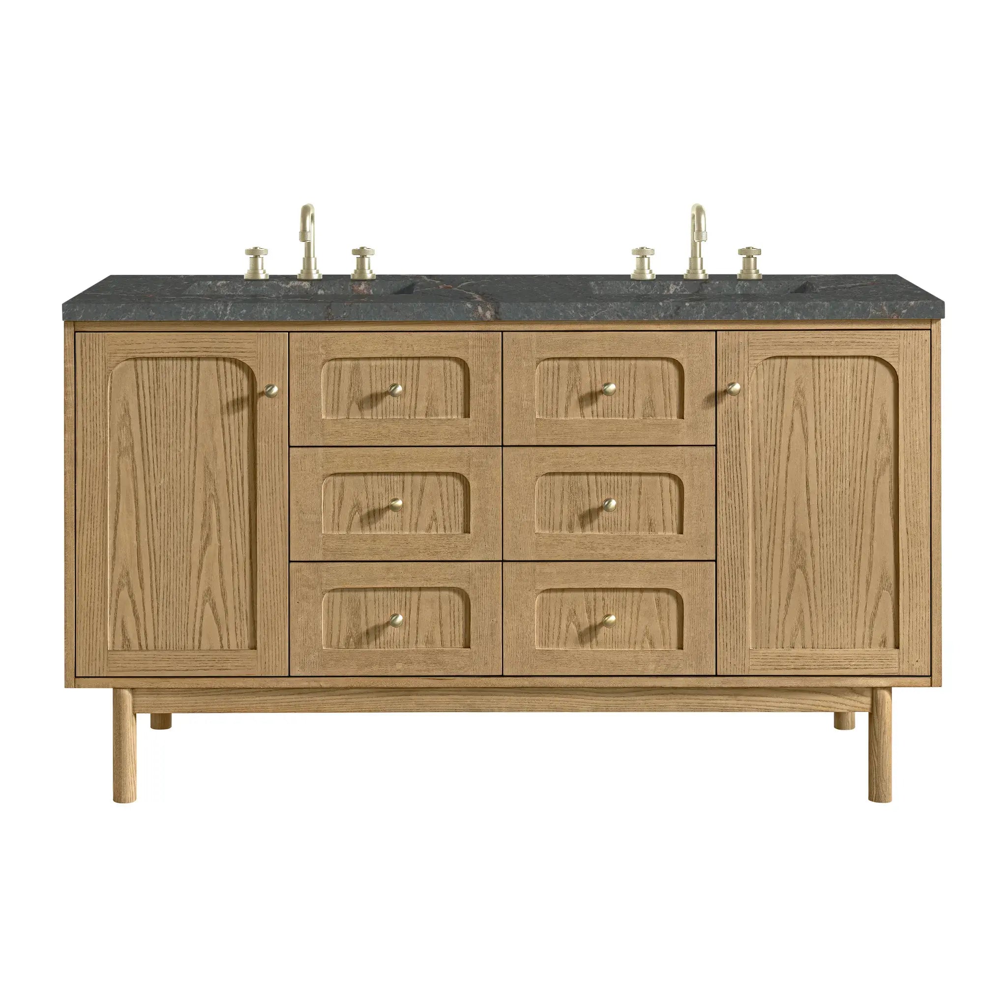 60" Laurent Double Vanity in Light Natural Oak-Parisien Bleu Silestone-8" Widespread image