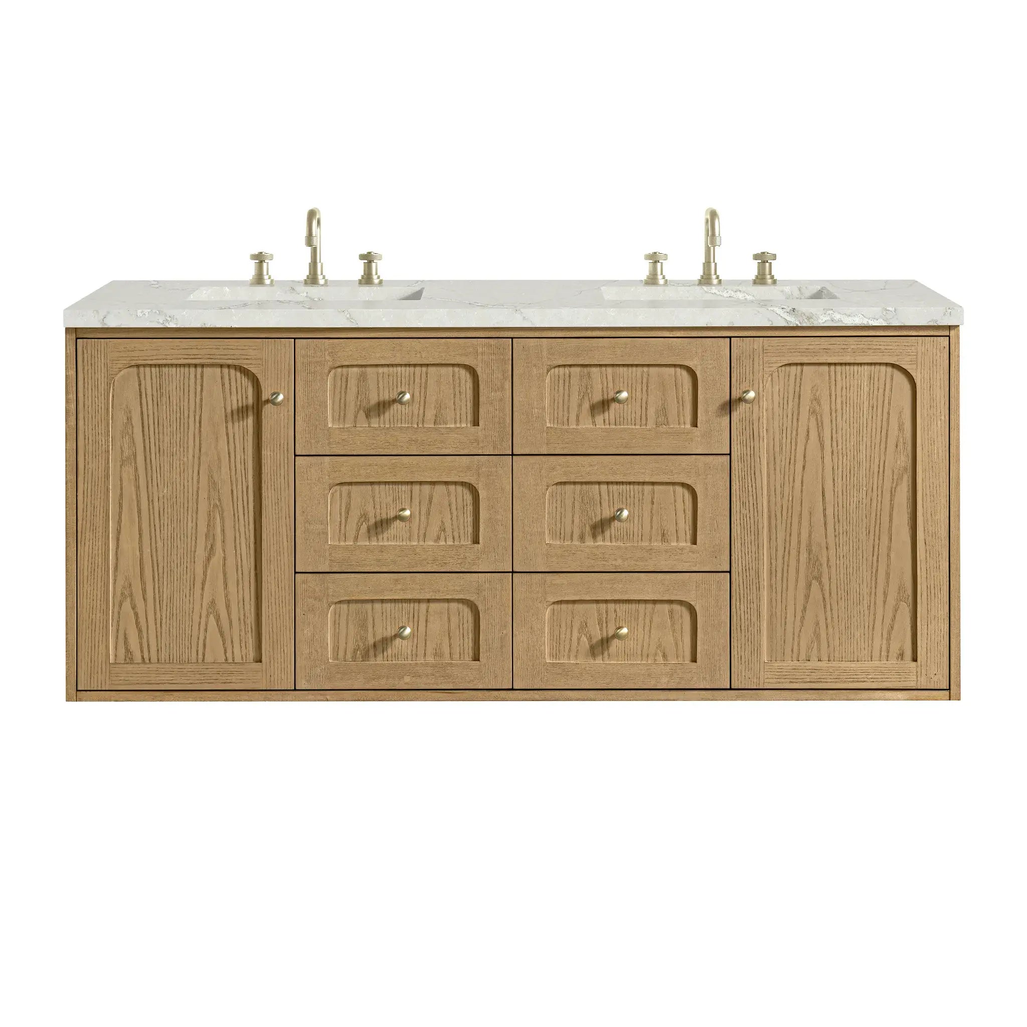 60" Laurent Double Vanity in Light Natural Oak-Victorian Silver Silestone-8" Widespread image 1