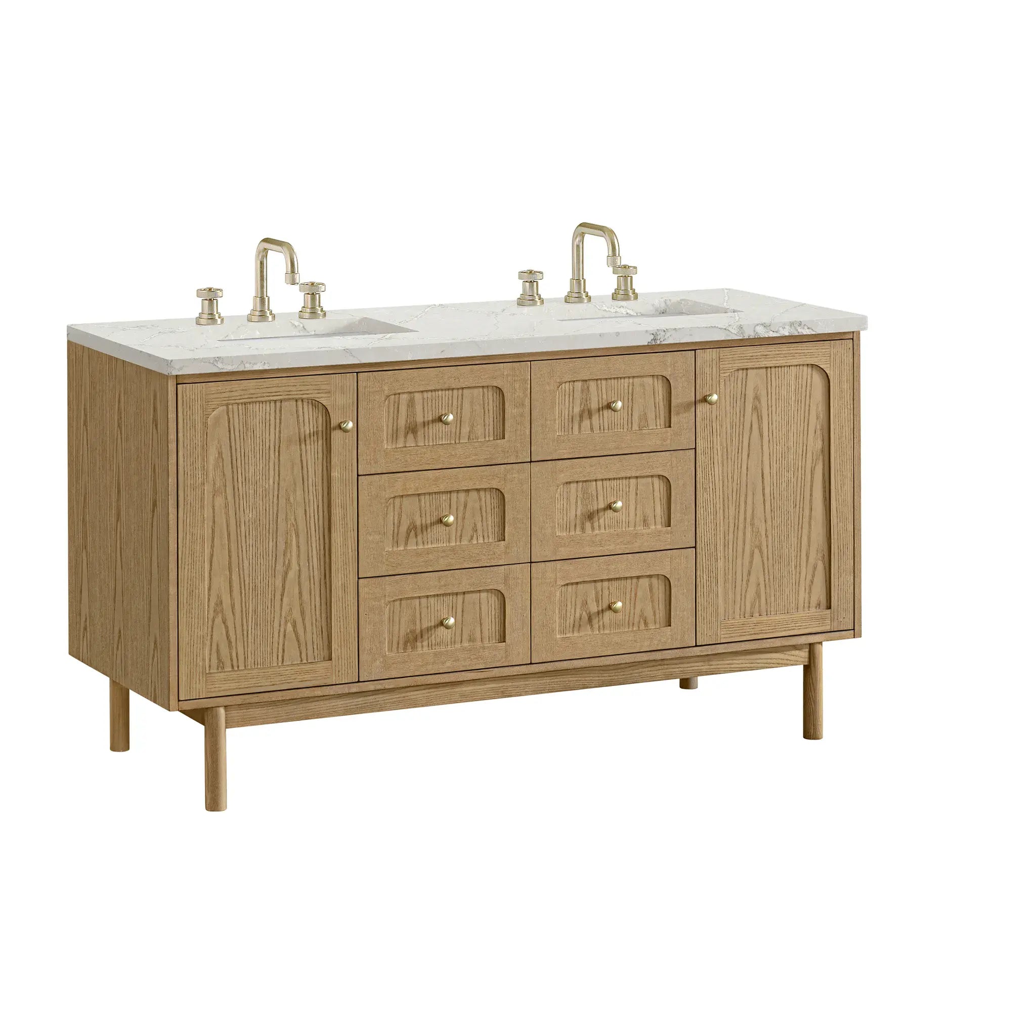 60" Laurent Double Vanity in Light Natural Oak-Victorian Silver Silestone-8" Widespread image 14