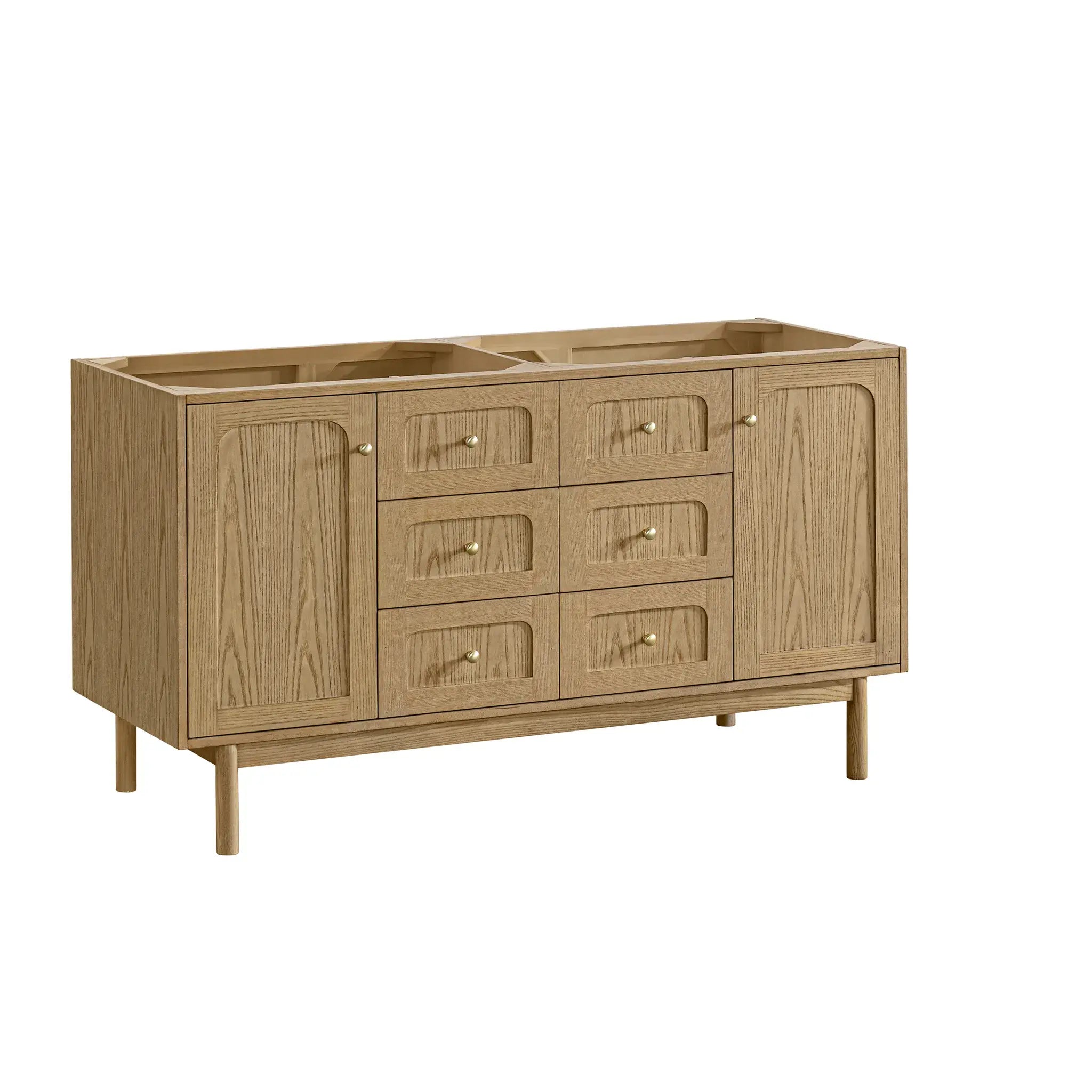 60" Laurent Double Vanity in Light Natural Oak-Victorian Silver Silestone-8" Widespread image 2