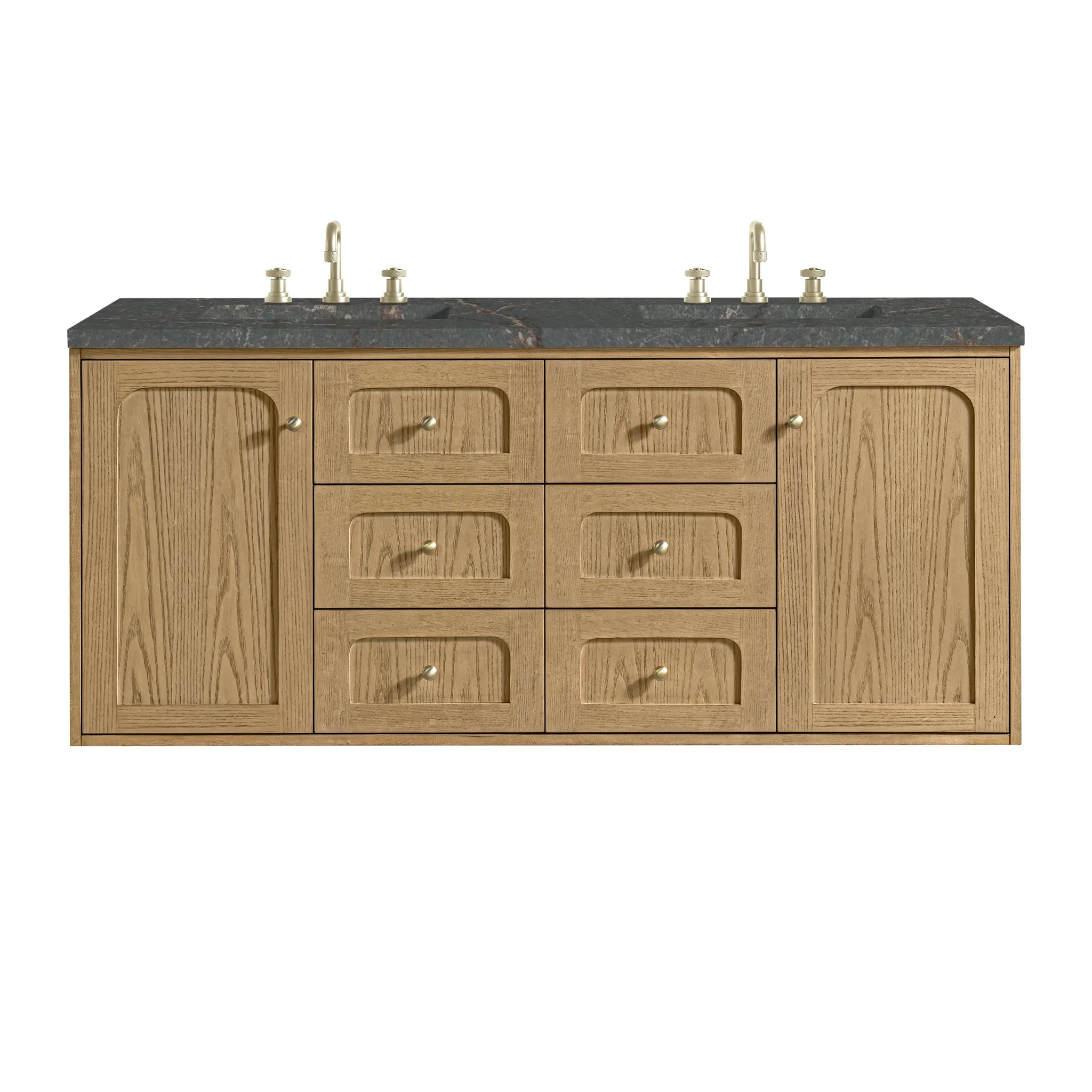 60" Laurent Double Vanity in Light Natural Oak w/FreePower Wireless Charger-Parisien Bleu Silestone-8" Widespread image 1