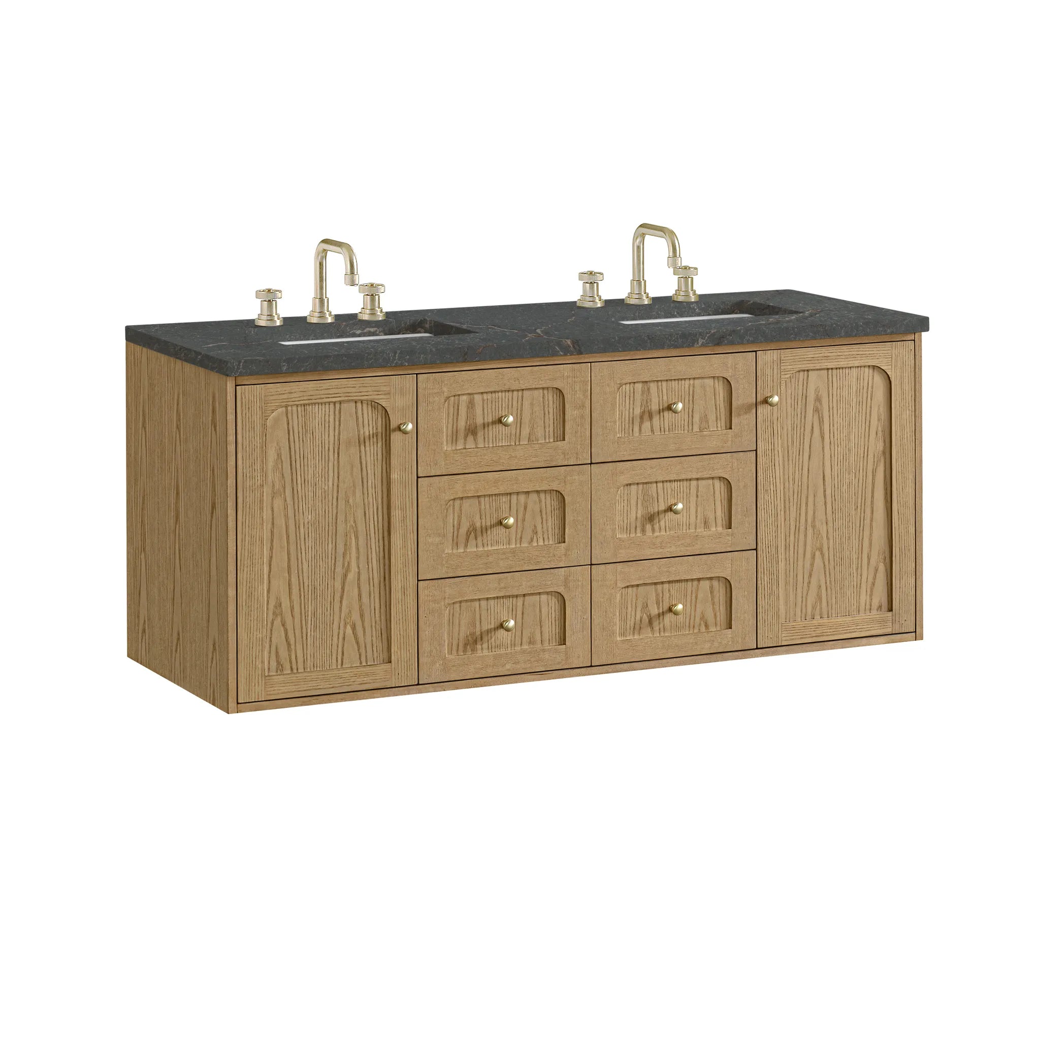 60" Laurent Double Vanity in Light Natural Oak w/FreePower Wireless Charger-Parisien Bleu Silestone-8" Widespread image 18