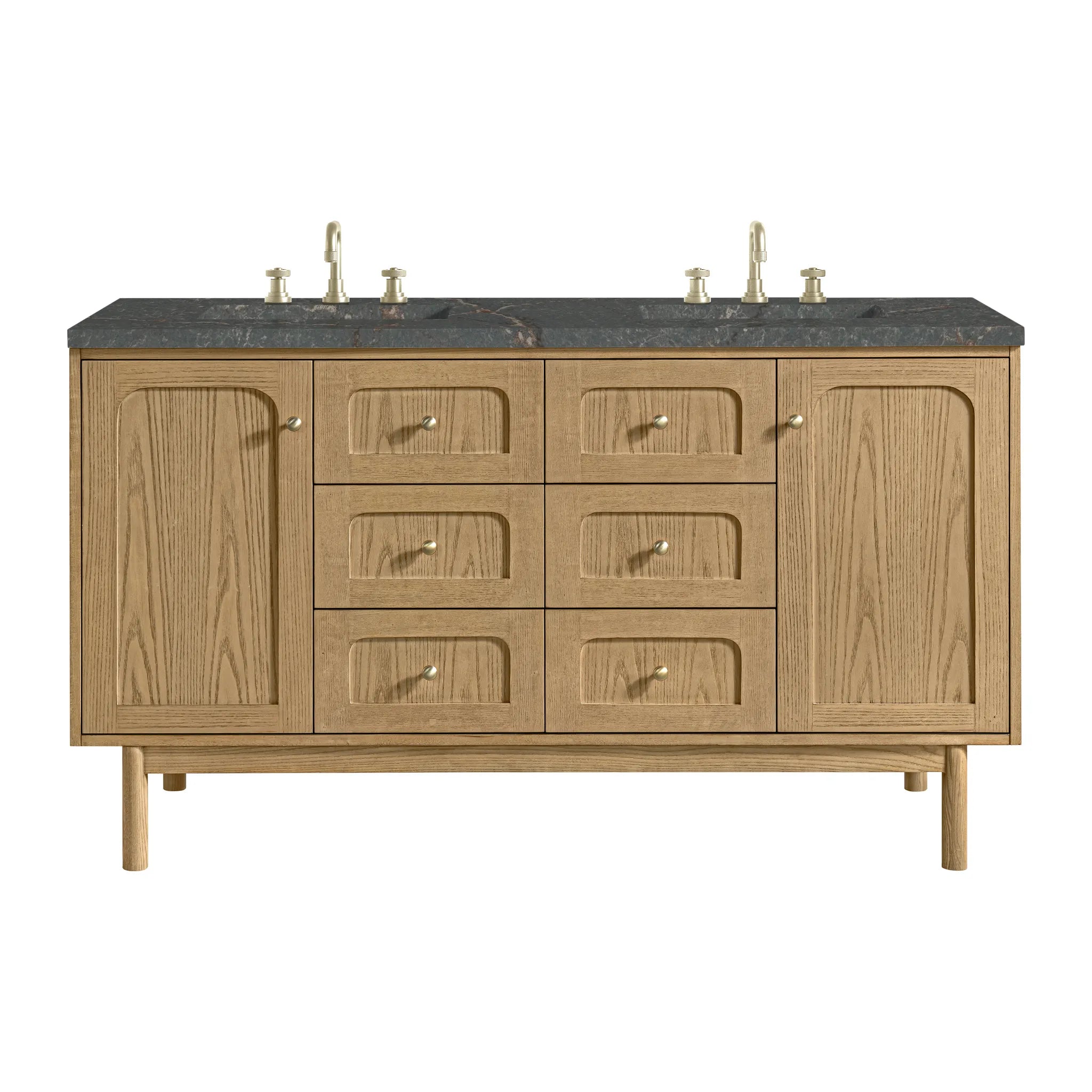 60" Laurent Double Vanity in Light Natural Oak w/FreePower Wireless Charger-Parisien Bleu Silestone-8" Widespread image