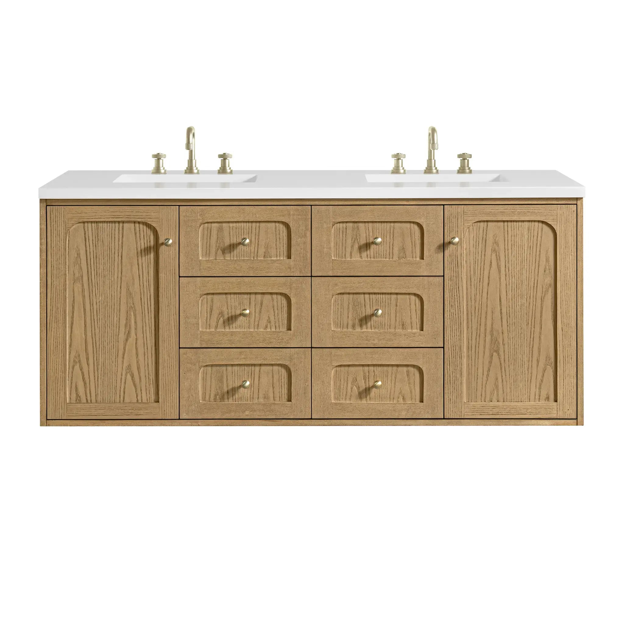 60" Laurent Double Vanity in Light Natural Oak-White Zeus Silestone-8" Widespread image 1