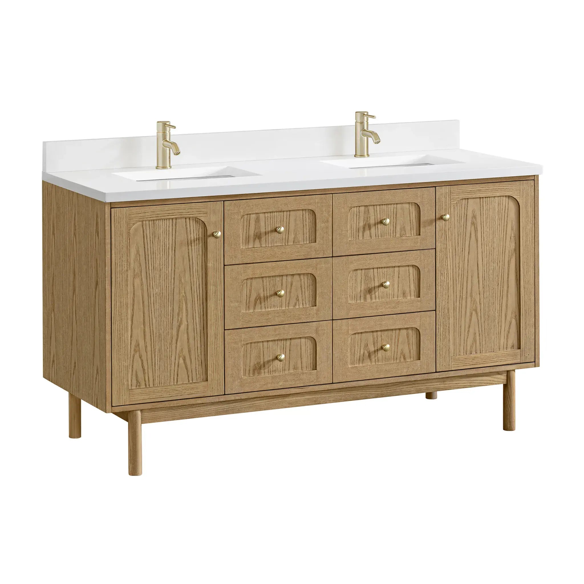 60" Laurent Double Vanity in Light Natural Oak-White Zeus Silestone & Backsplash-Single Hole image 14