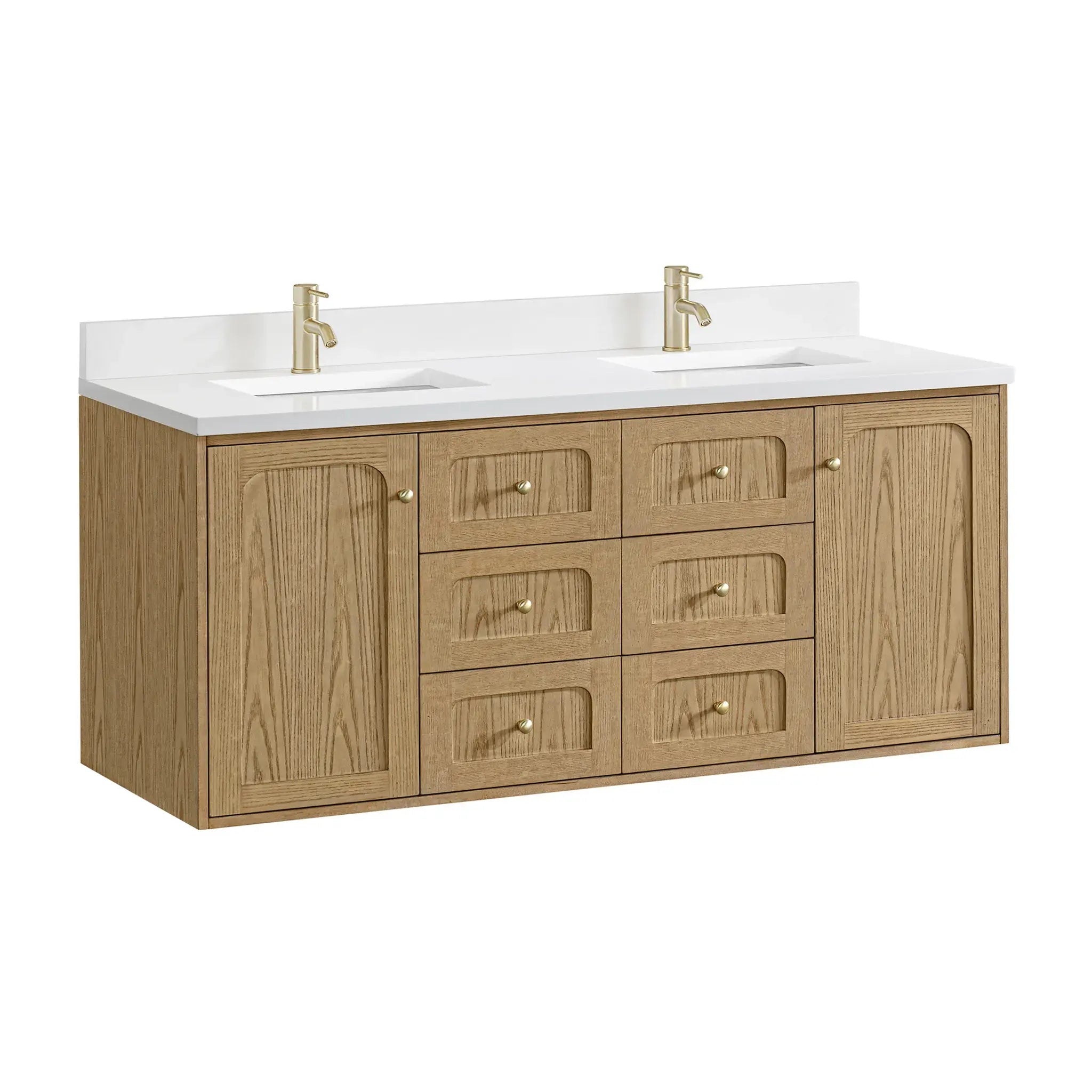 60" Laurent Double Vanity in Light Natural Oak-White Zeus Silestone & Backsplash-Single Hole image 15