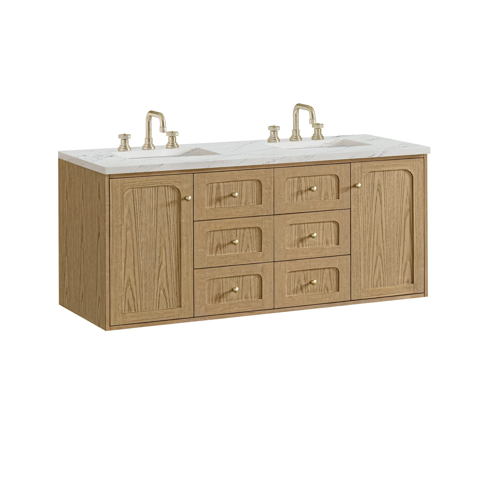 60" Laurent Double Vanity in Light Natural Oak Wireless Charger-Ethereal Noctis Silestone-8" Widespread image 18