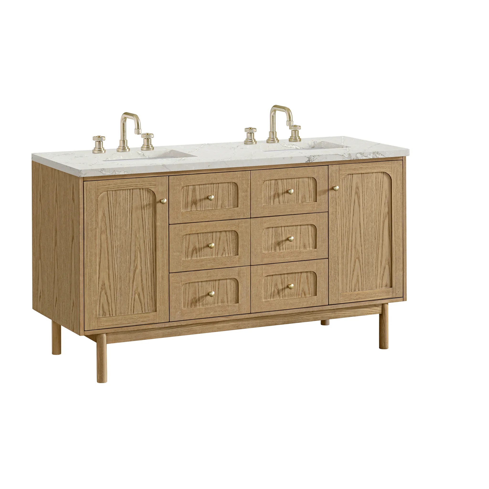 60" Laurent Double Vanity in Light Natural Oak Wireless Charger-Victorian Silver Silestone-8" Widespread image 17