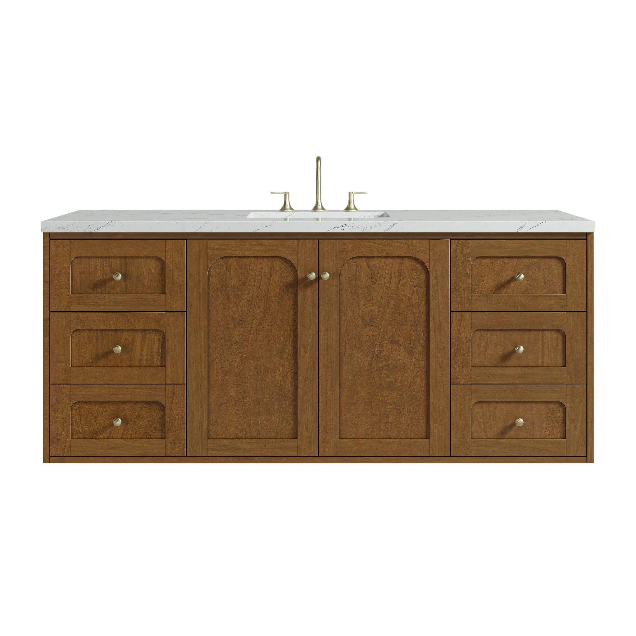 60" Laurent Single Vanity in Honey Oak w/FreePower Wireless Charger by James Martin Vanities-Ethereal Noctis Silestone 1