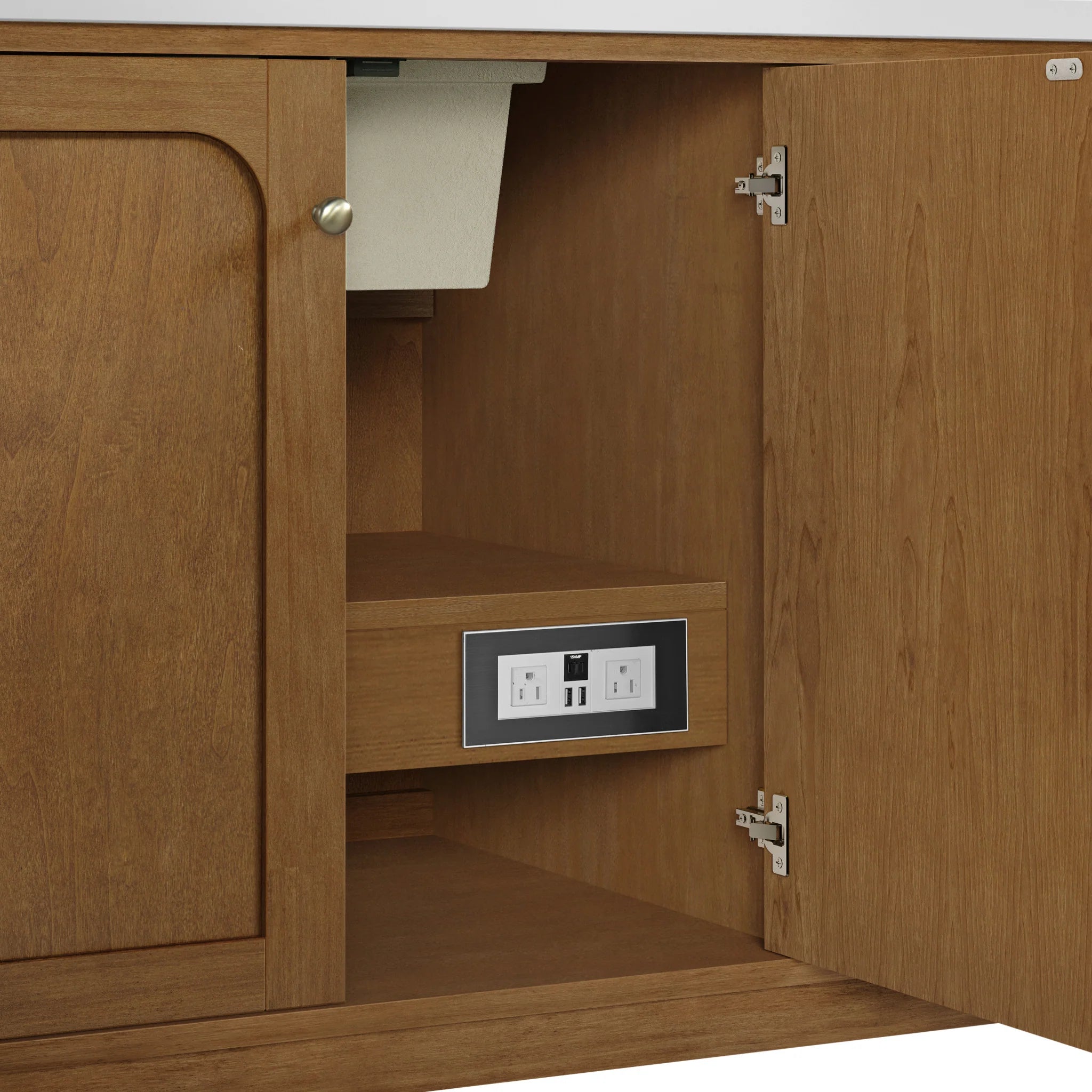 60" Laurent Single Vanity in Honey Oak w/FreePower Wireless Charger by James Martin Vanities-Ethereal Noctis Silestone 21