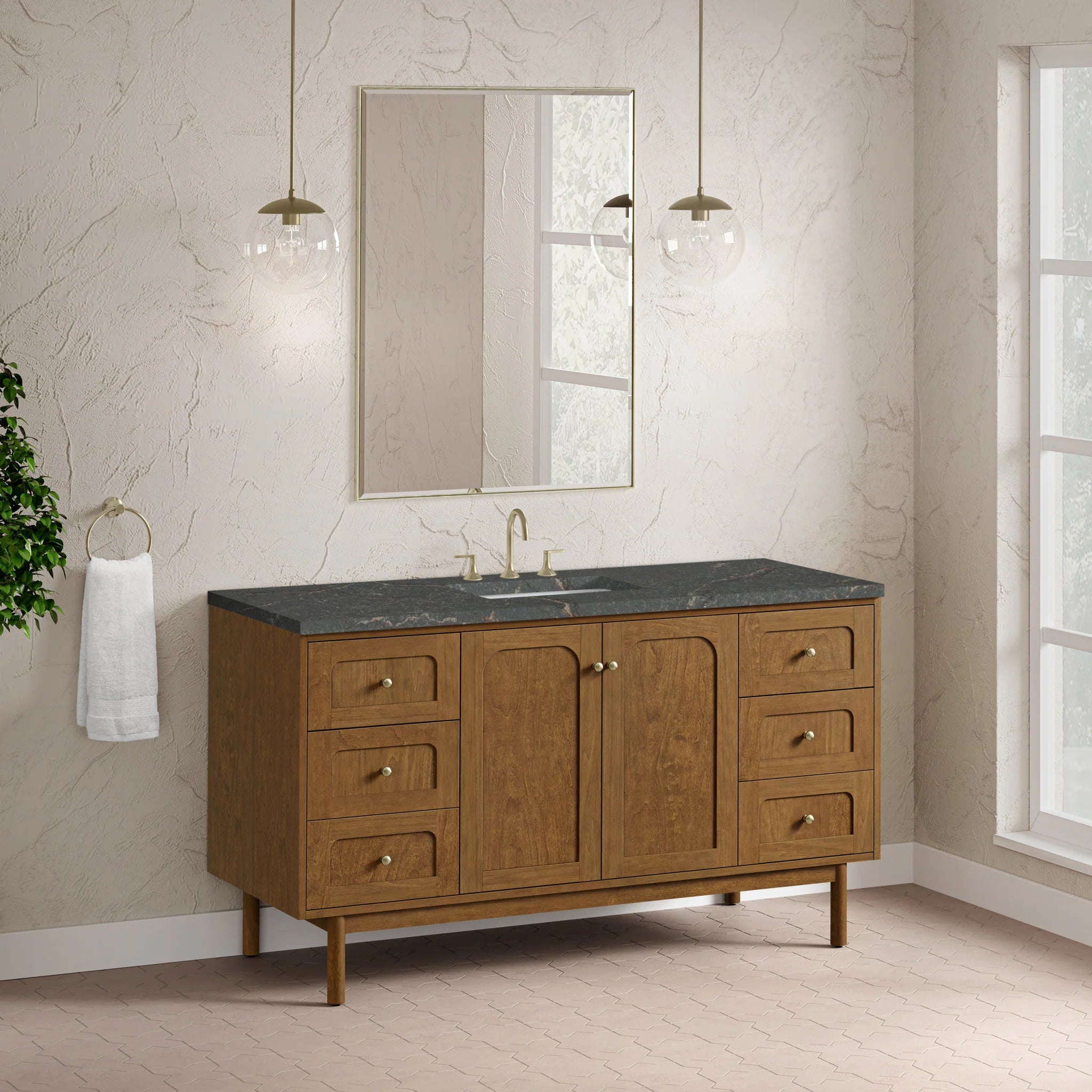 60" Laurent Single Vanity in Honey Oak w/FreePower Wireless Charger by James Martin Vanities-Parisien Bleu Silestone 4