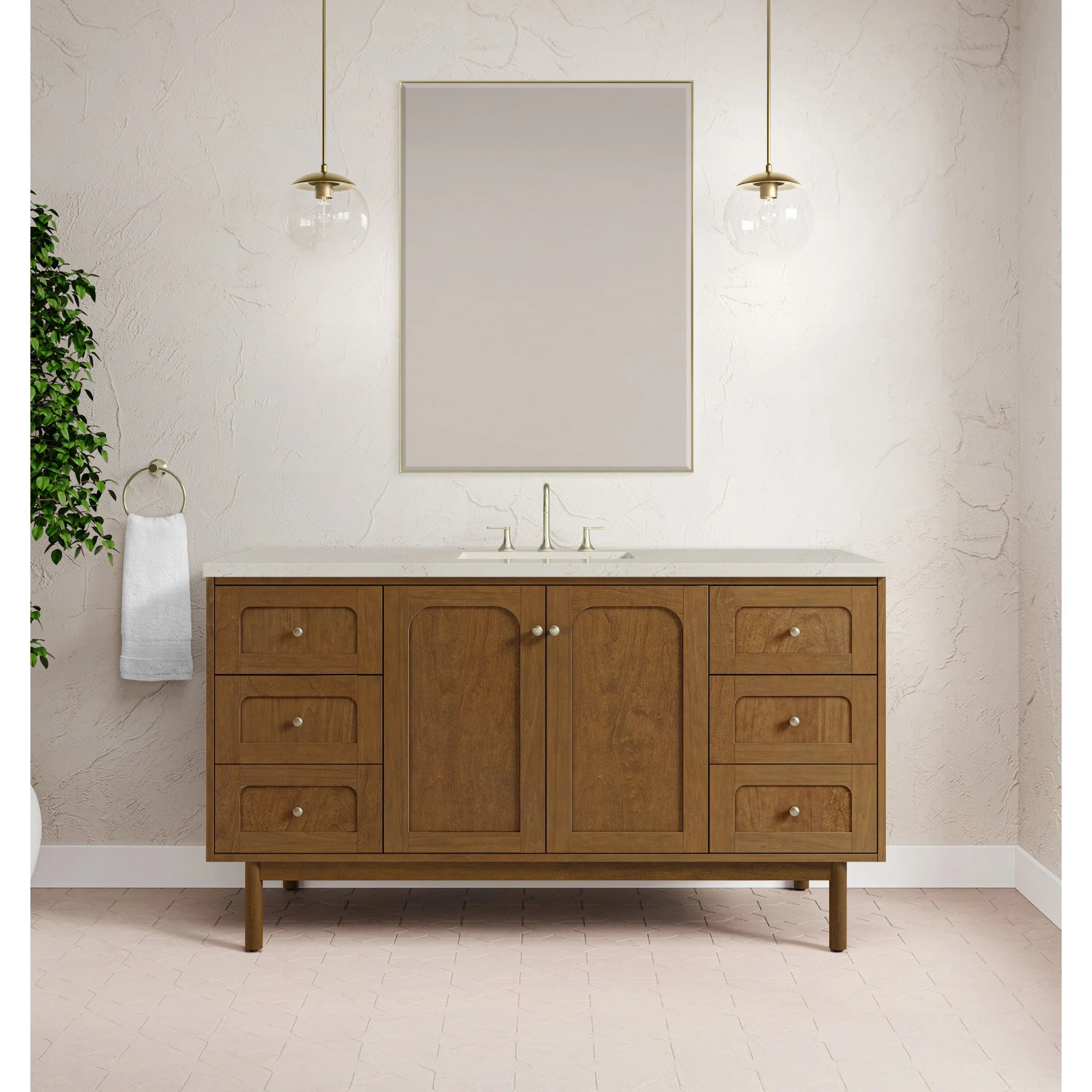 60" Laurent Single Vanity in Honey Oak w/FreePower Wireless Charger by James Martin Vanities-Siberian Silestone 2
