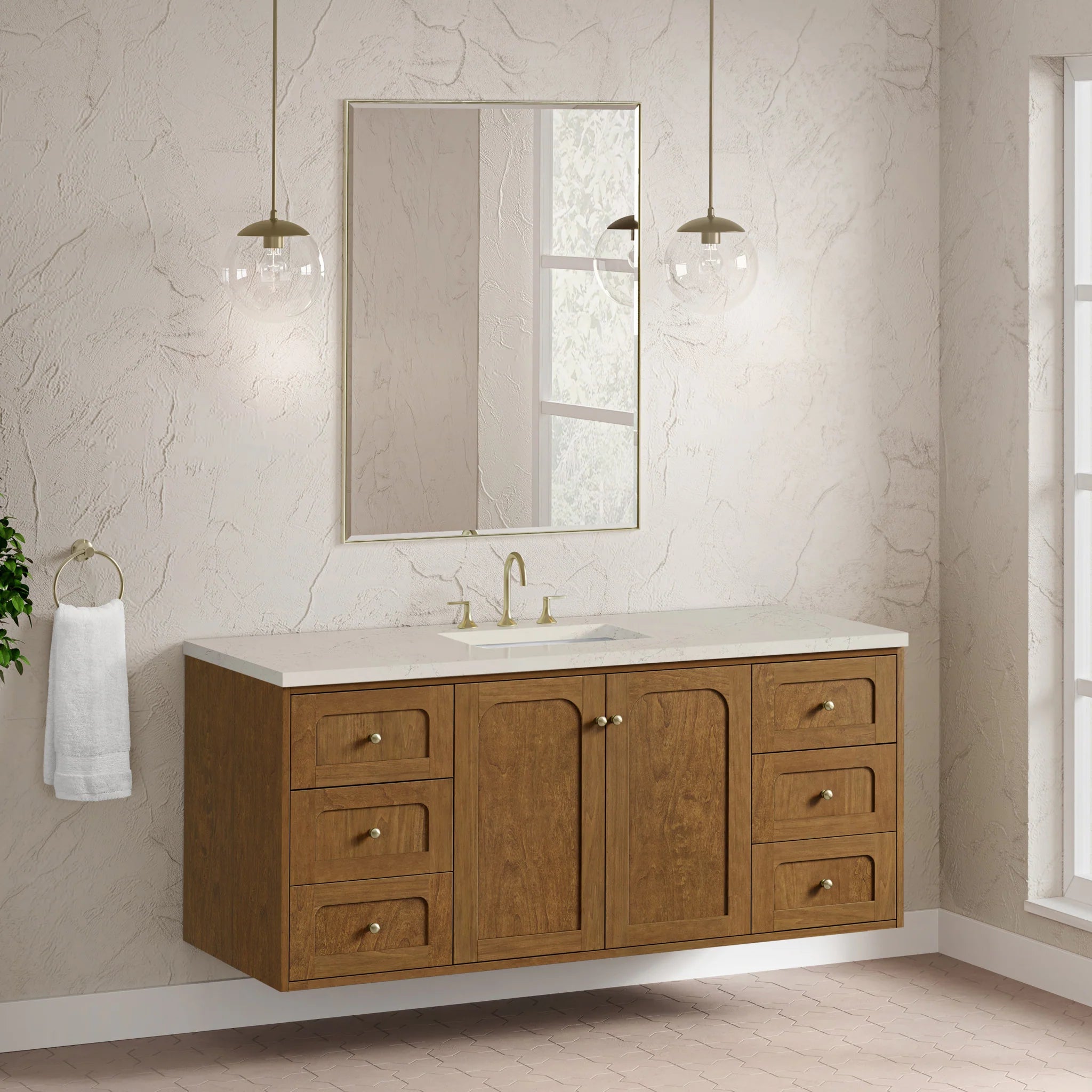 60" Laurent Single Vanity in Honey Oak w/FreePower Wireless Charger by James Martin Vanities-Siberian Silestone 5