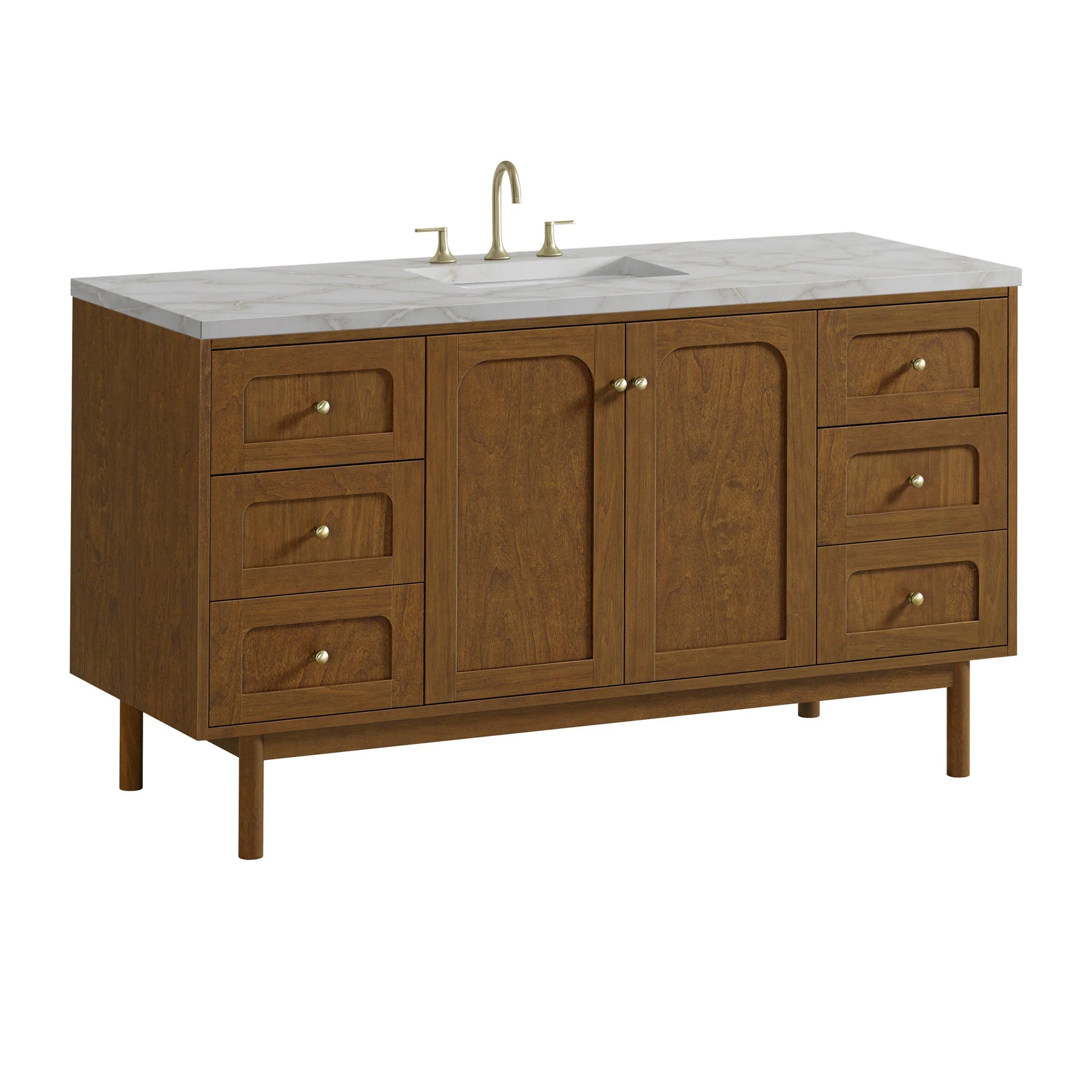 60" Laurent Single Vanity in Honey Oak w/FreePower Wireless Charger by James Martin Vanities-Victorian Silver Silestone 17
