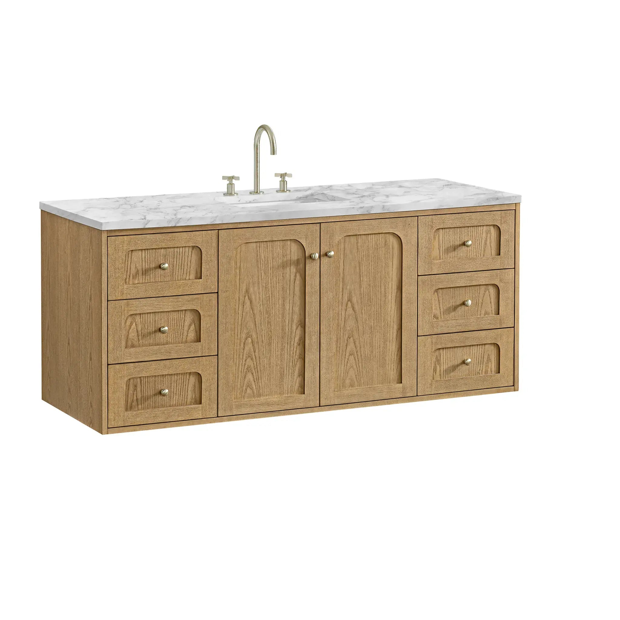60" Laurent Single Vanity in Light Natural Oak-Carrara White Marble-8" Widespread image 16