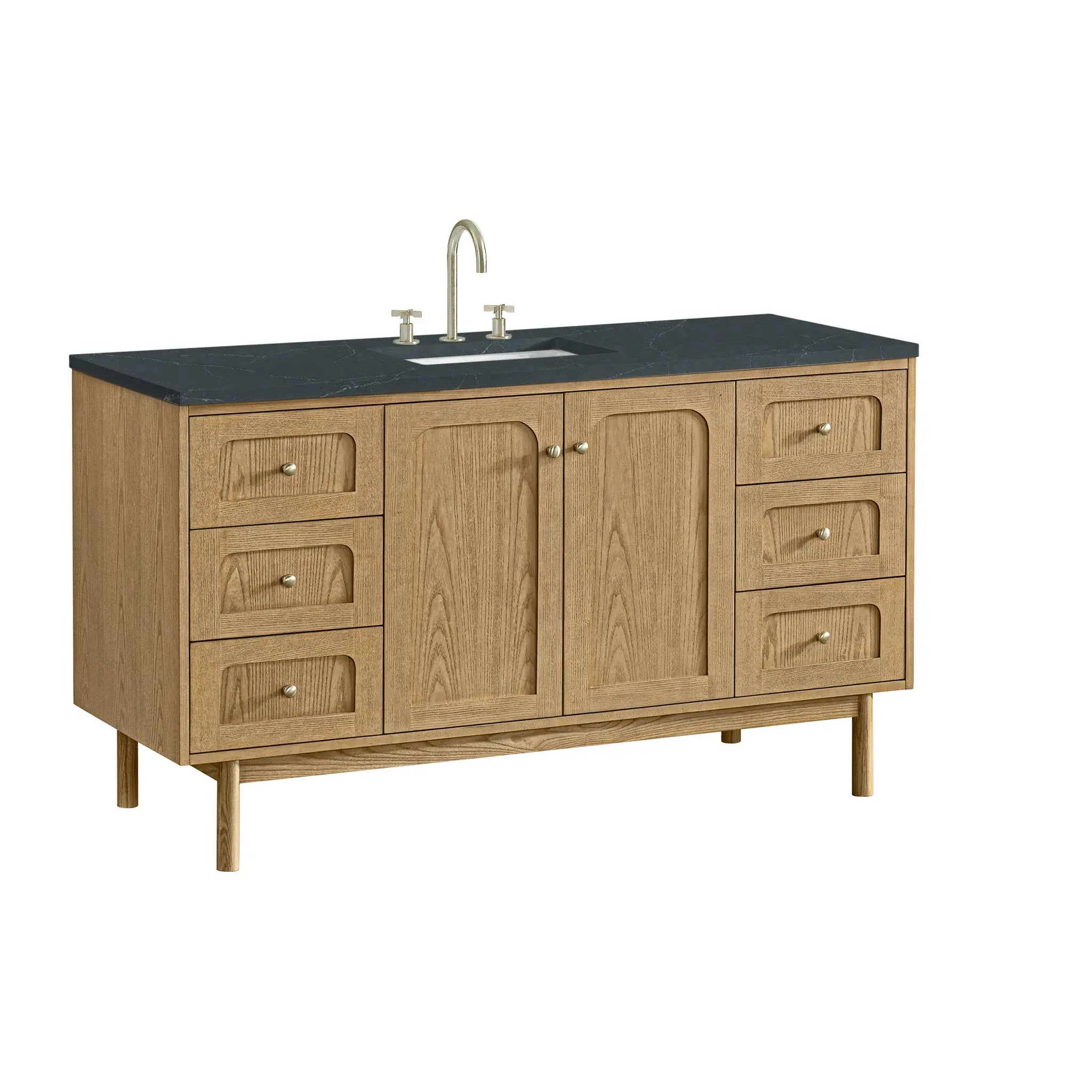 60" Laurent Single Vanity in Light Natural Oak-Charcoal Soapstone Silestone-8" Widespread image 15