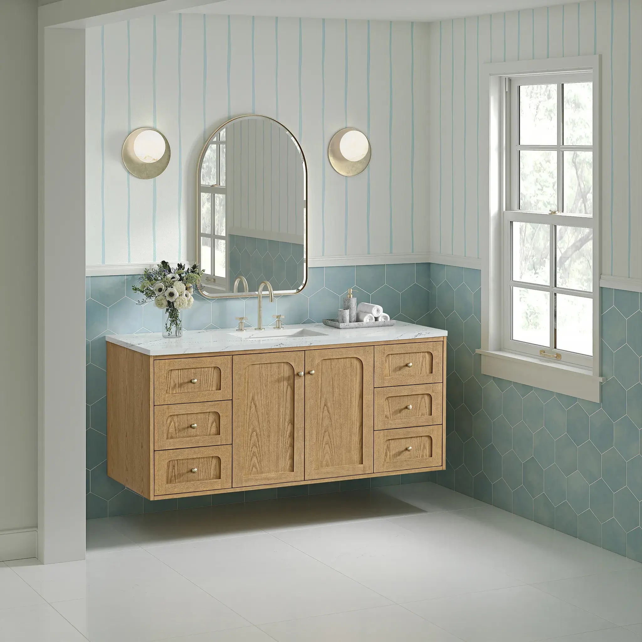 60" Laurent Single Vanity in Light Natural Oak-Ethereal Noctis Silestone-8" Widespread image 6
