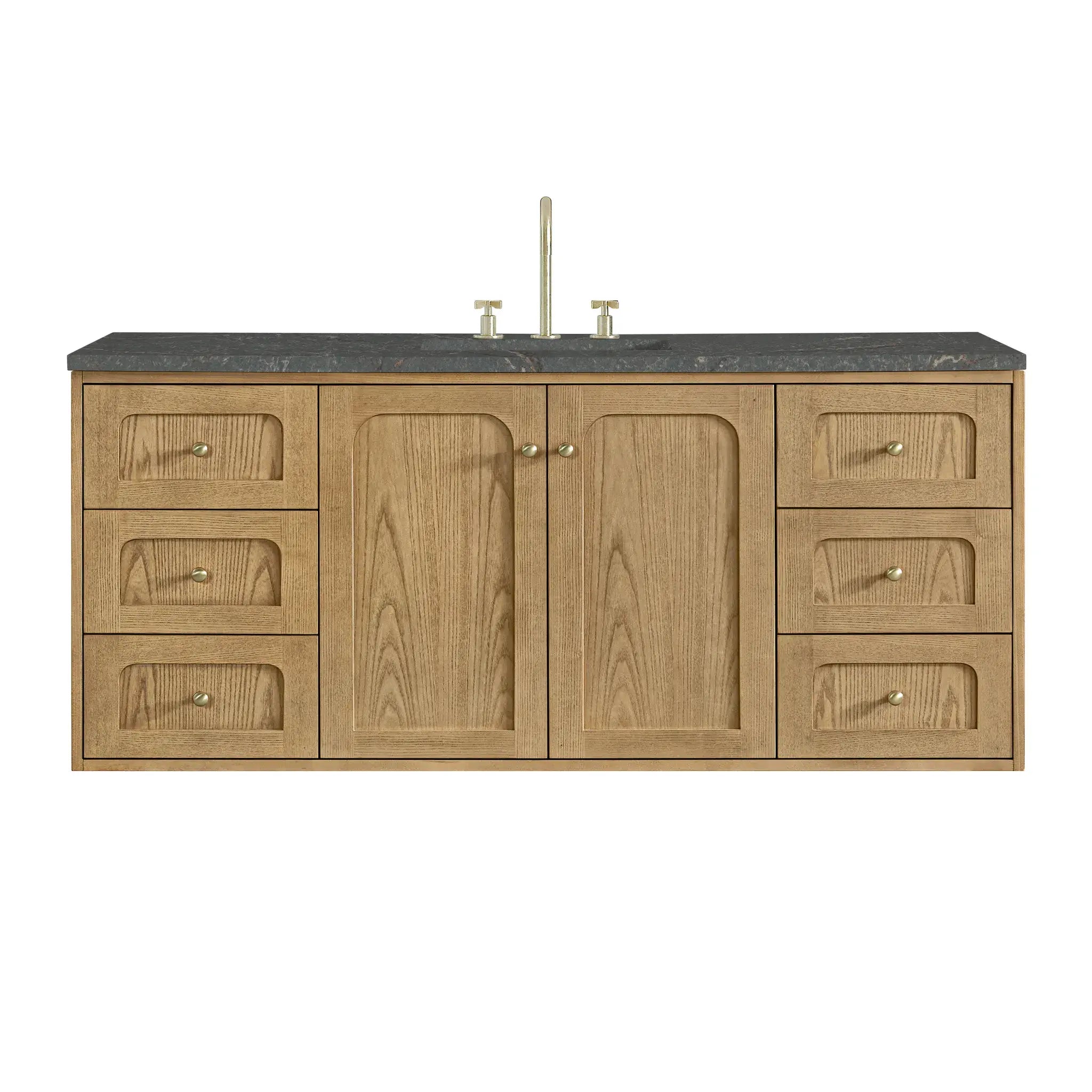 60" Laurent Single Vanity in Light Natural Oak-Parisien Bleu Silestone-8" Widespread image 1