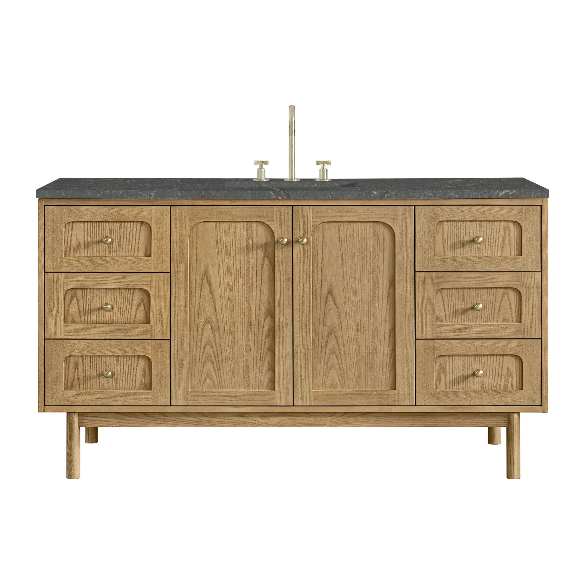 60" Laurent Single Vanity in Light Natural Oak-Parisien Bleu Silestone-8" Widespread image