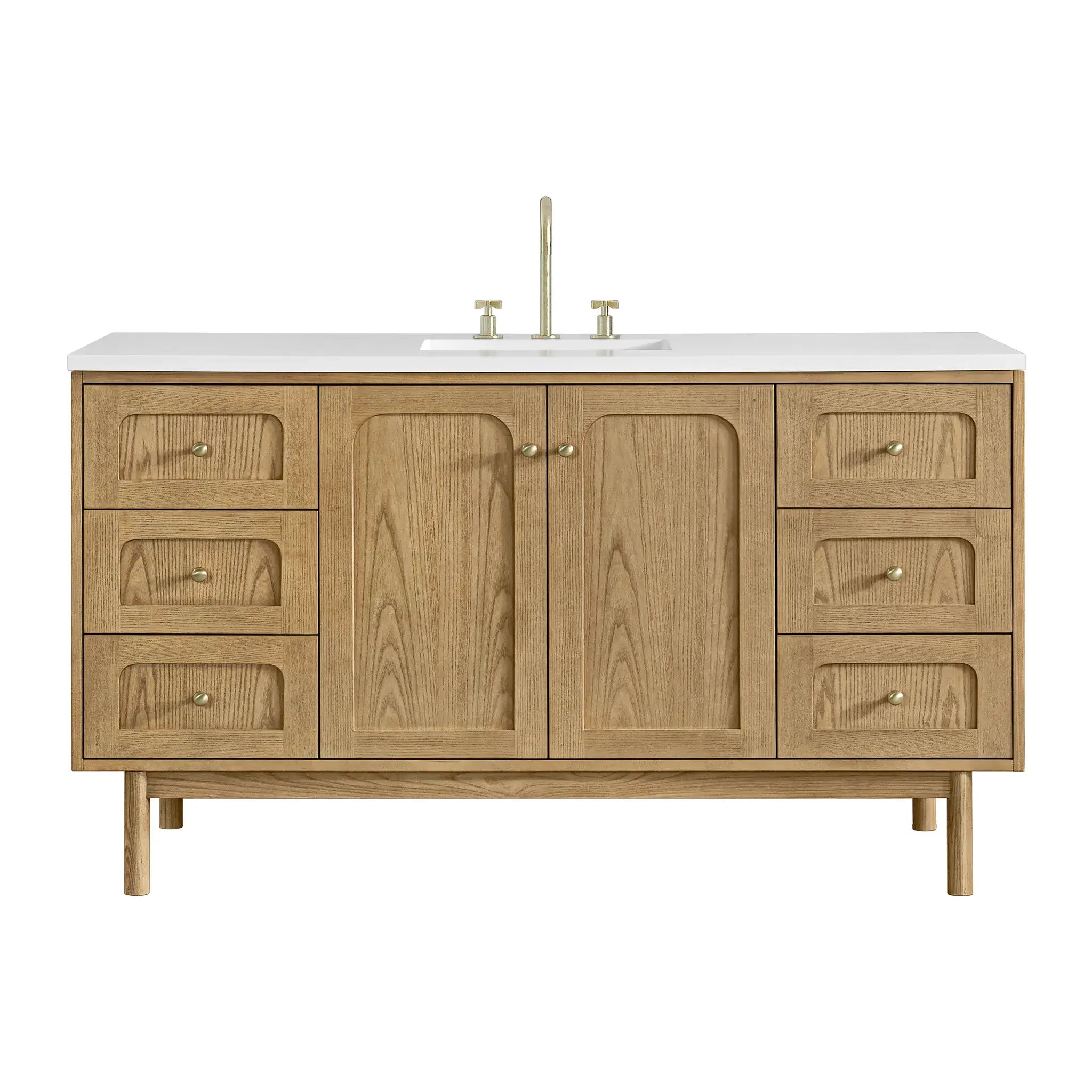 60" Laurent Single Vanity in Light Natural Oak-White Zeus Silestone-8" Widespread image