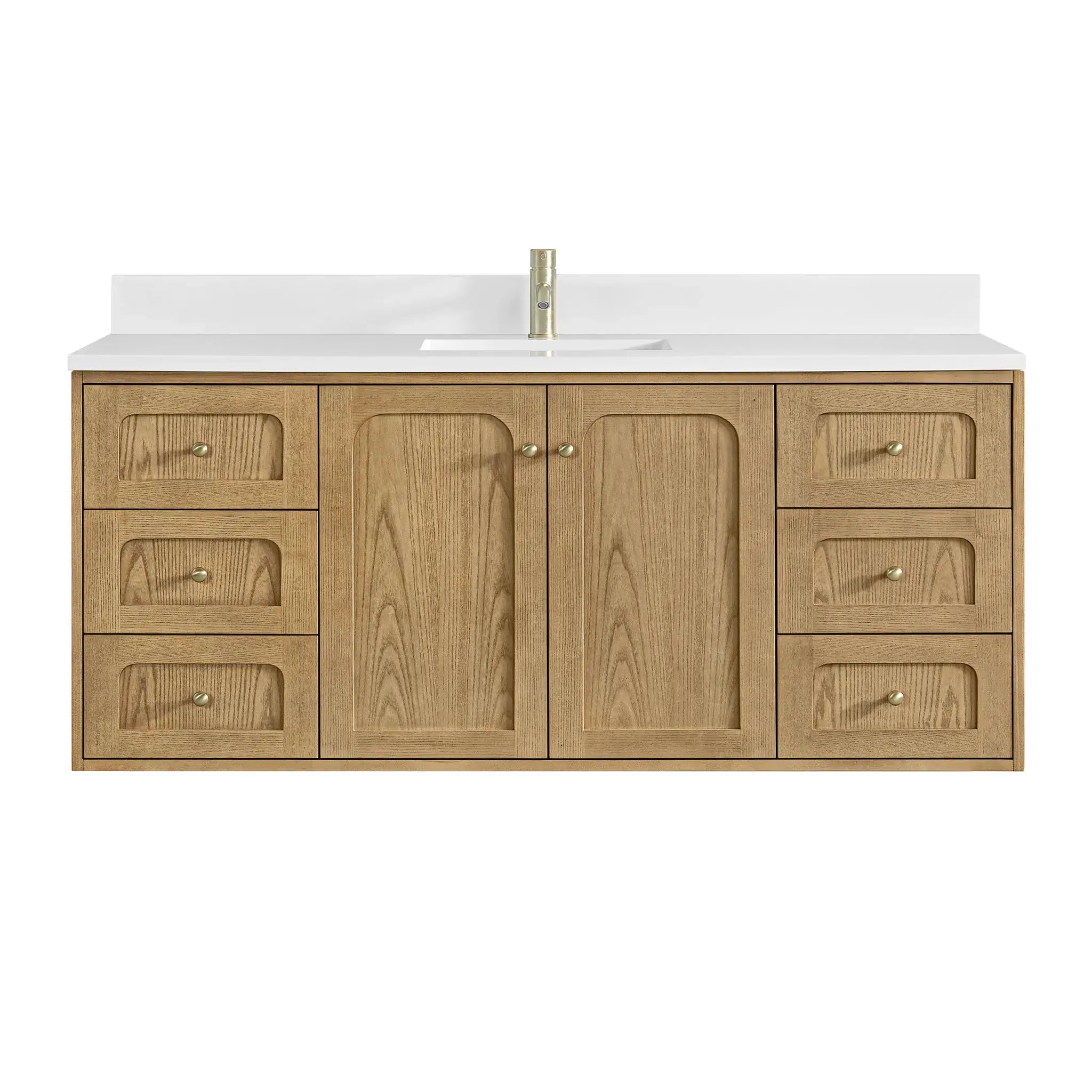 60" Laurent Single Vanity in Light Natural Oak-White Zeus Silestone & Backsplash-Single Hole image 1