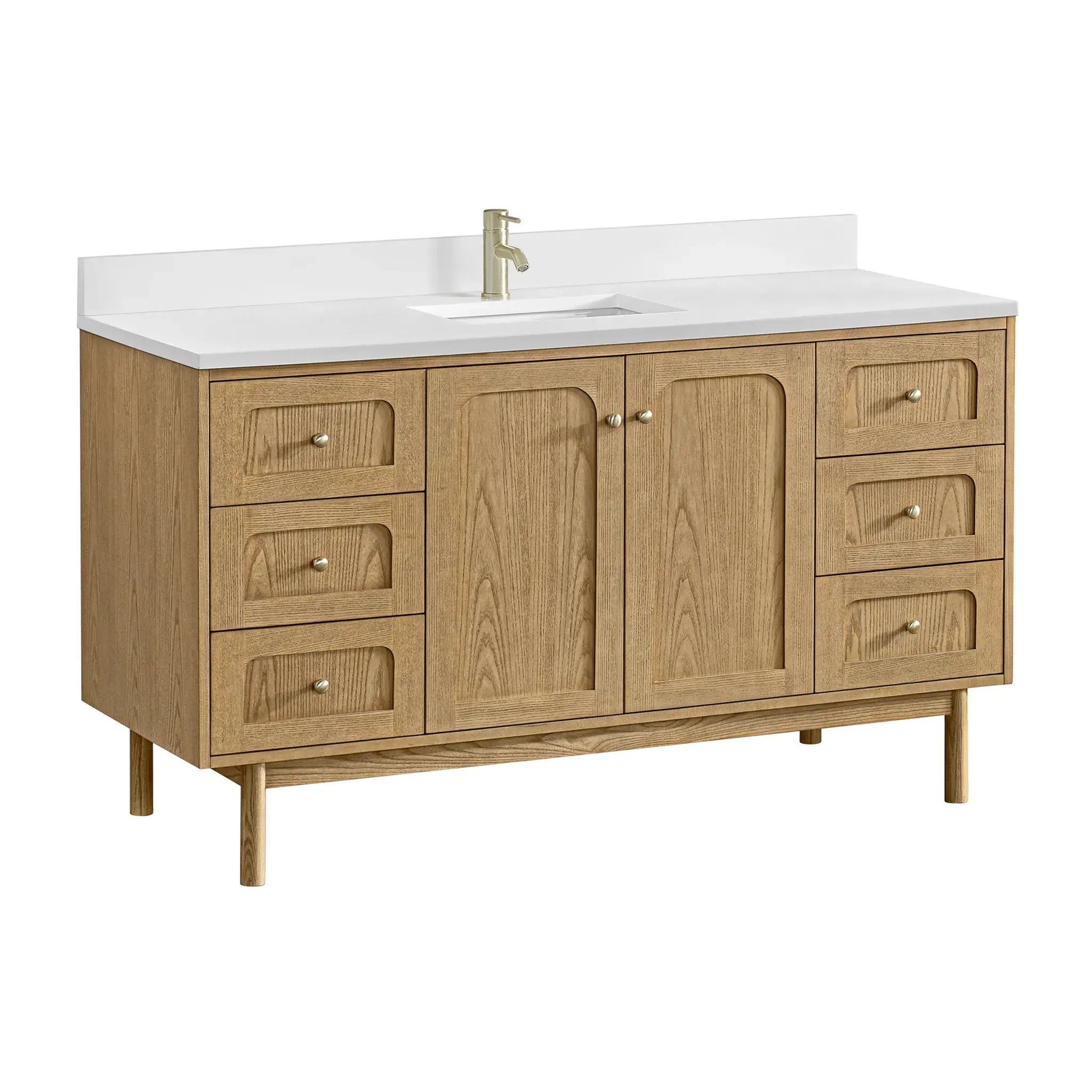 60" Laurent Single Vanity in Light Natural Oak-White Zeus Silestone & Backsplash-Single Hole image 15
