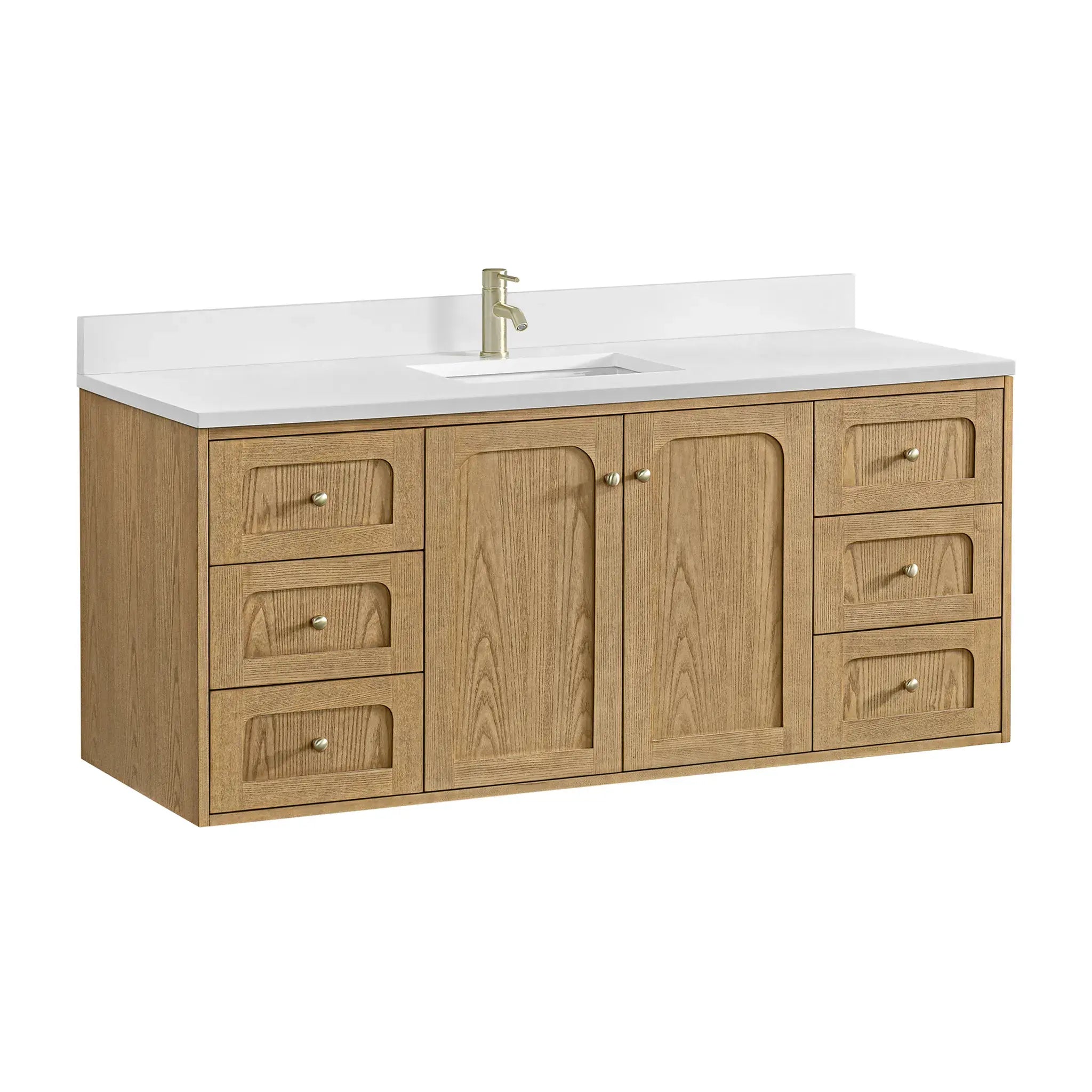 60" Laurent Single Vanity in Light Natural Oak-White Zeus Silestone & Backsplash-Single Hole image 16