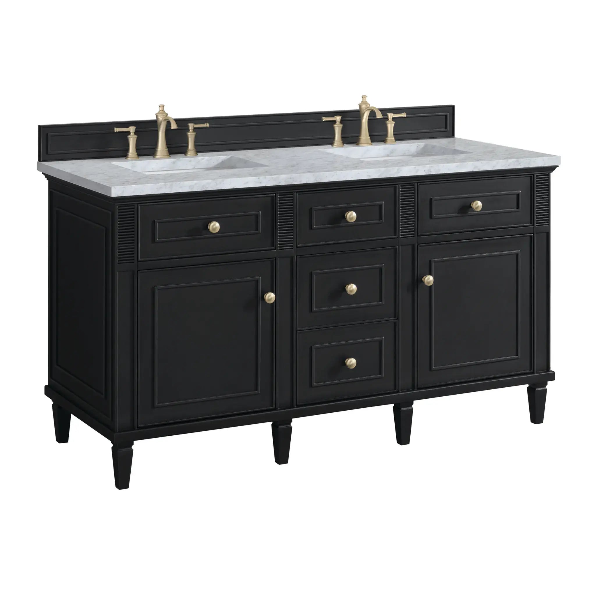 60" Lorelai Double Vanity in Black Onyx-Carrara White Marble-8" Widespread image 9