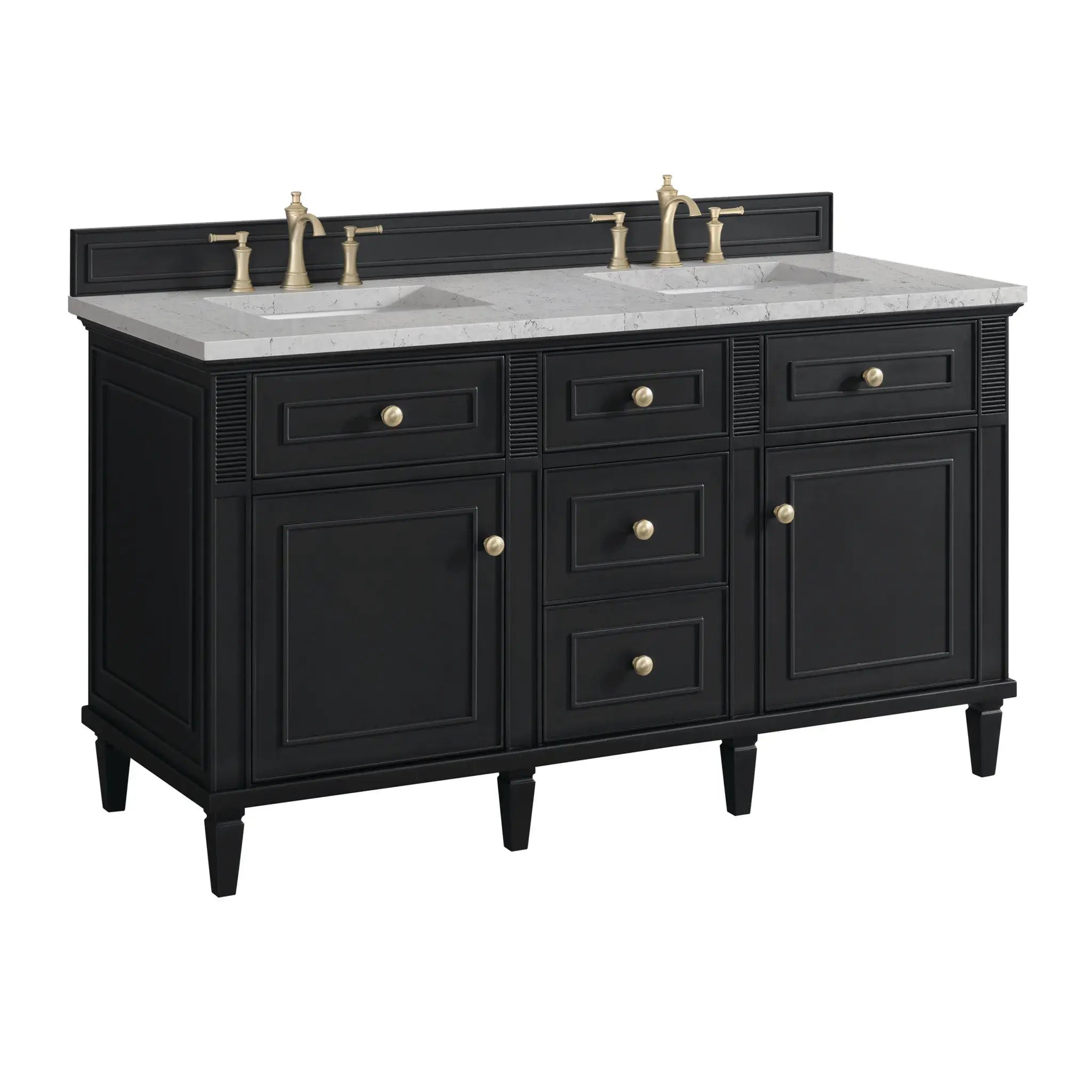 60" Lorelai Double Vanity in Black Onyx-Eternal Jasmine Pearl Silestone-8" Widespread image 9