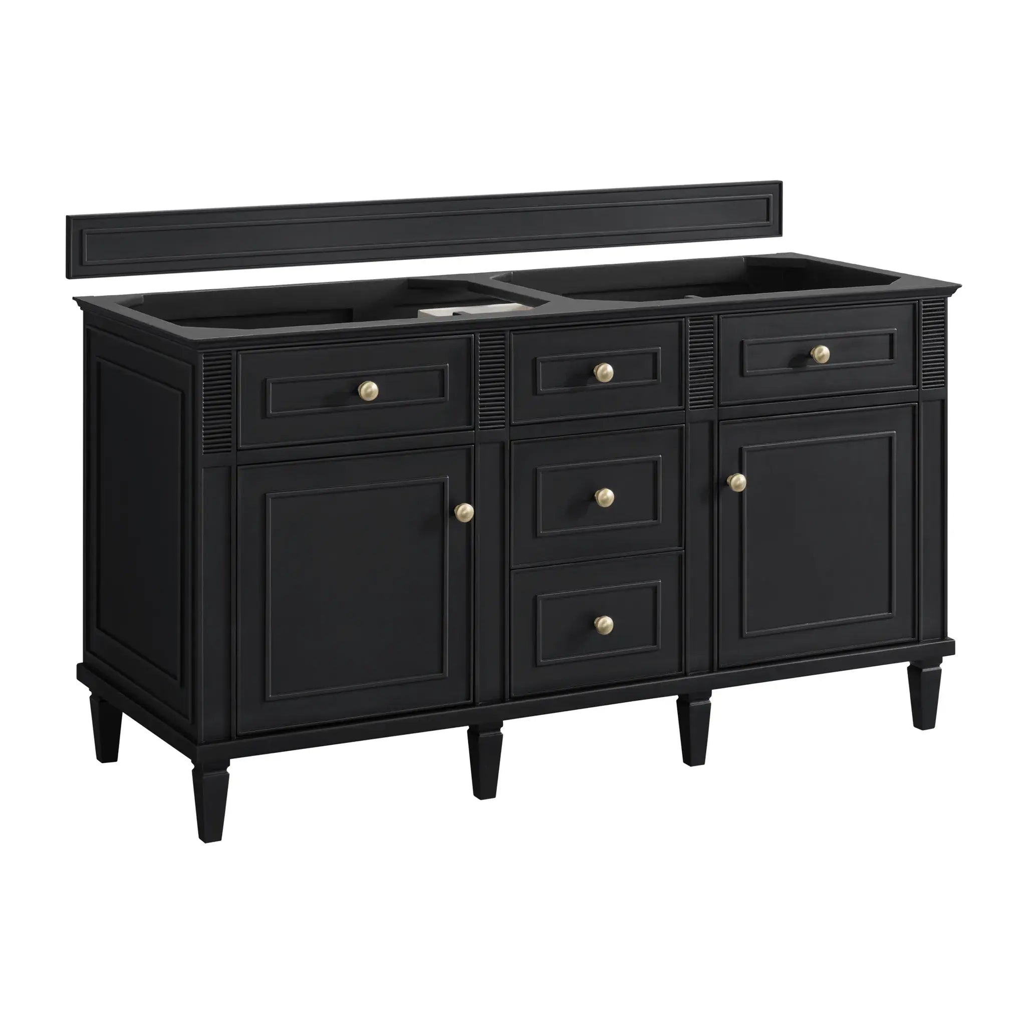 60" Lorelai Double Vanity in Black Onyx-Ethereal Noctis Silestone-8" Widespread image 1