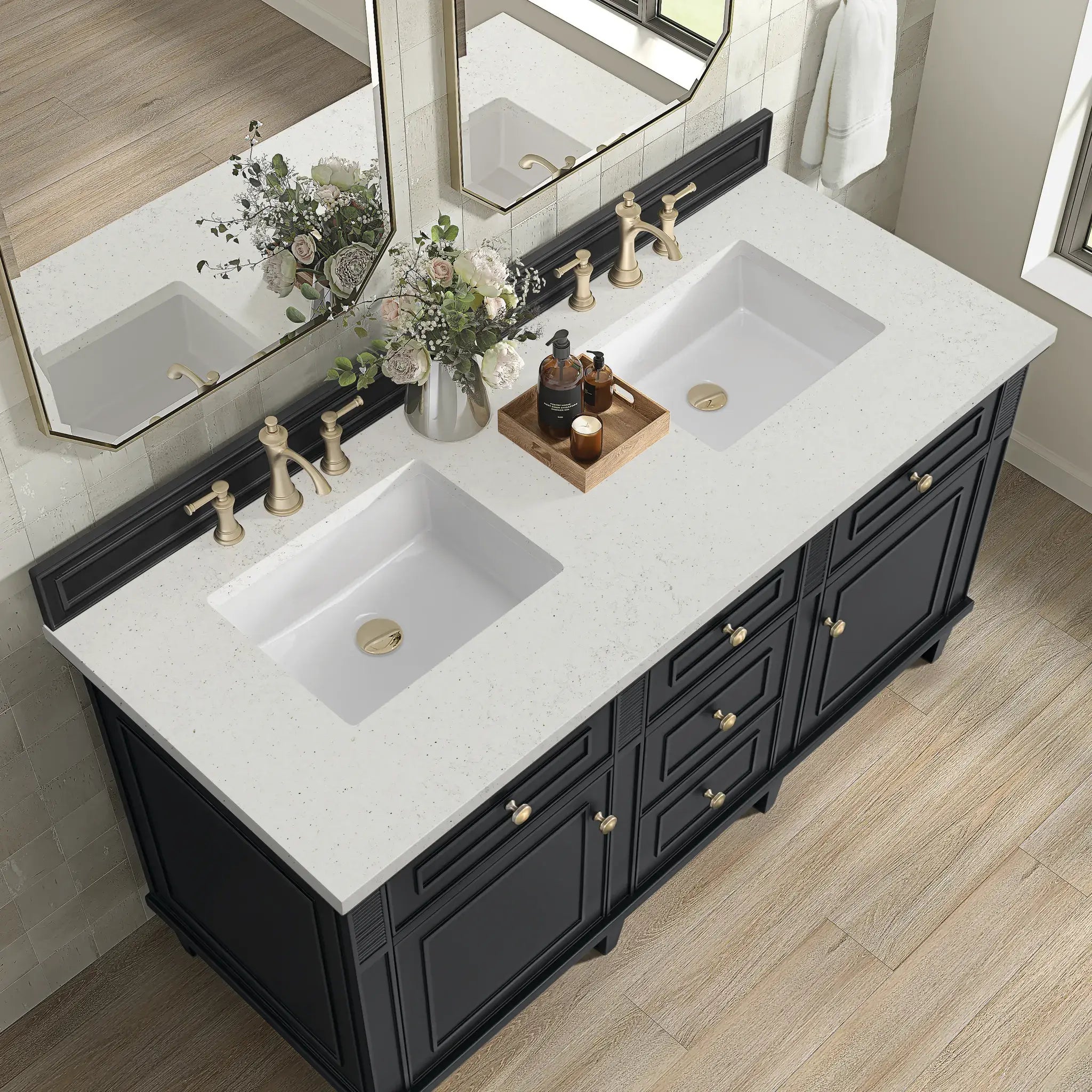 60" Lorelai Double Vanity in Black Onyx-Lime Delight Silestone-8" Widespread image 6